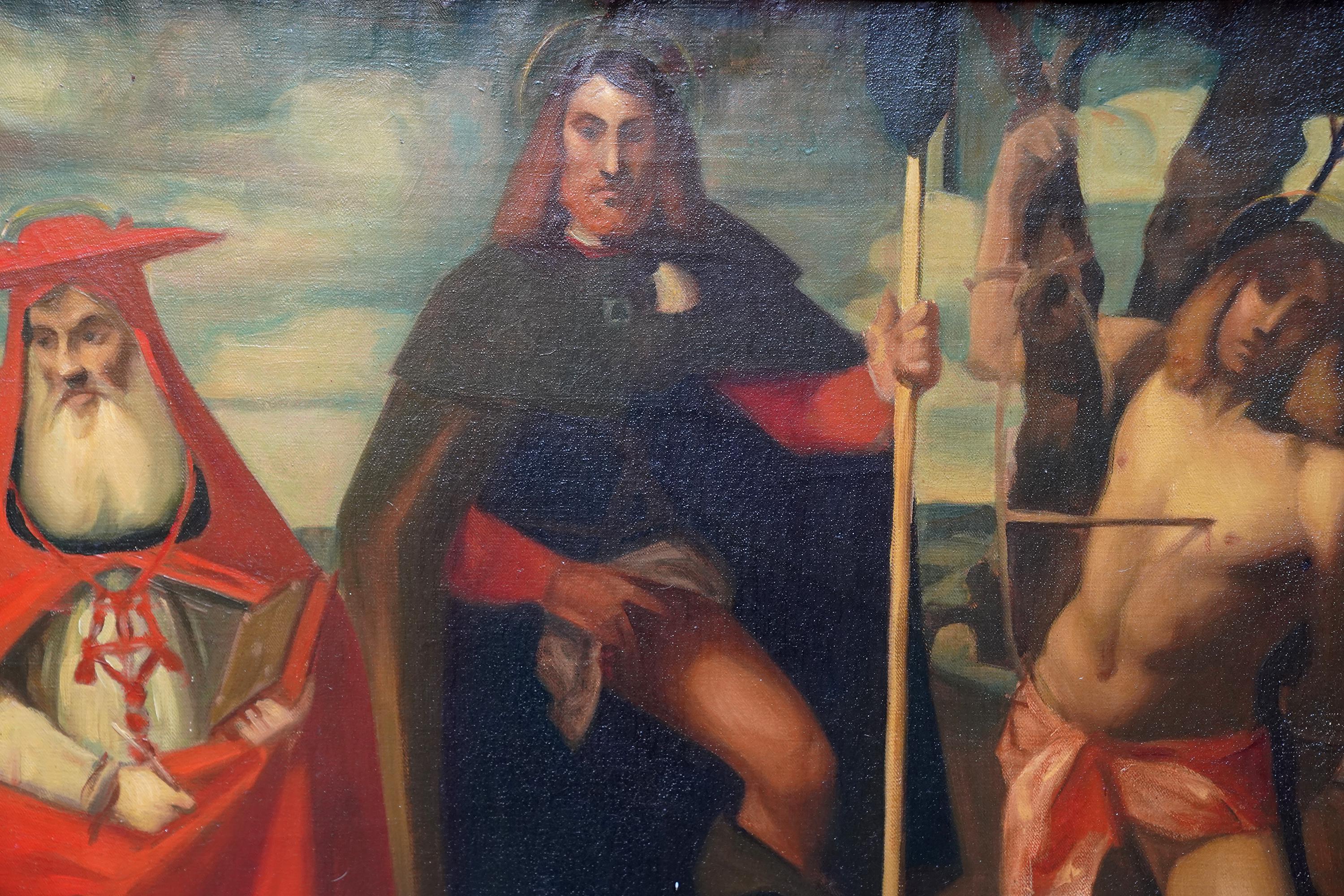 San Rocco con San Girolamo e San Sebastiano - Quadro ad olio britannico del periodo edoardiano - Painting Antichi maestri di Wilfred Gabriel de Glehn