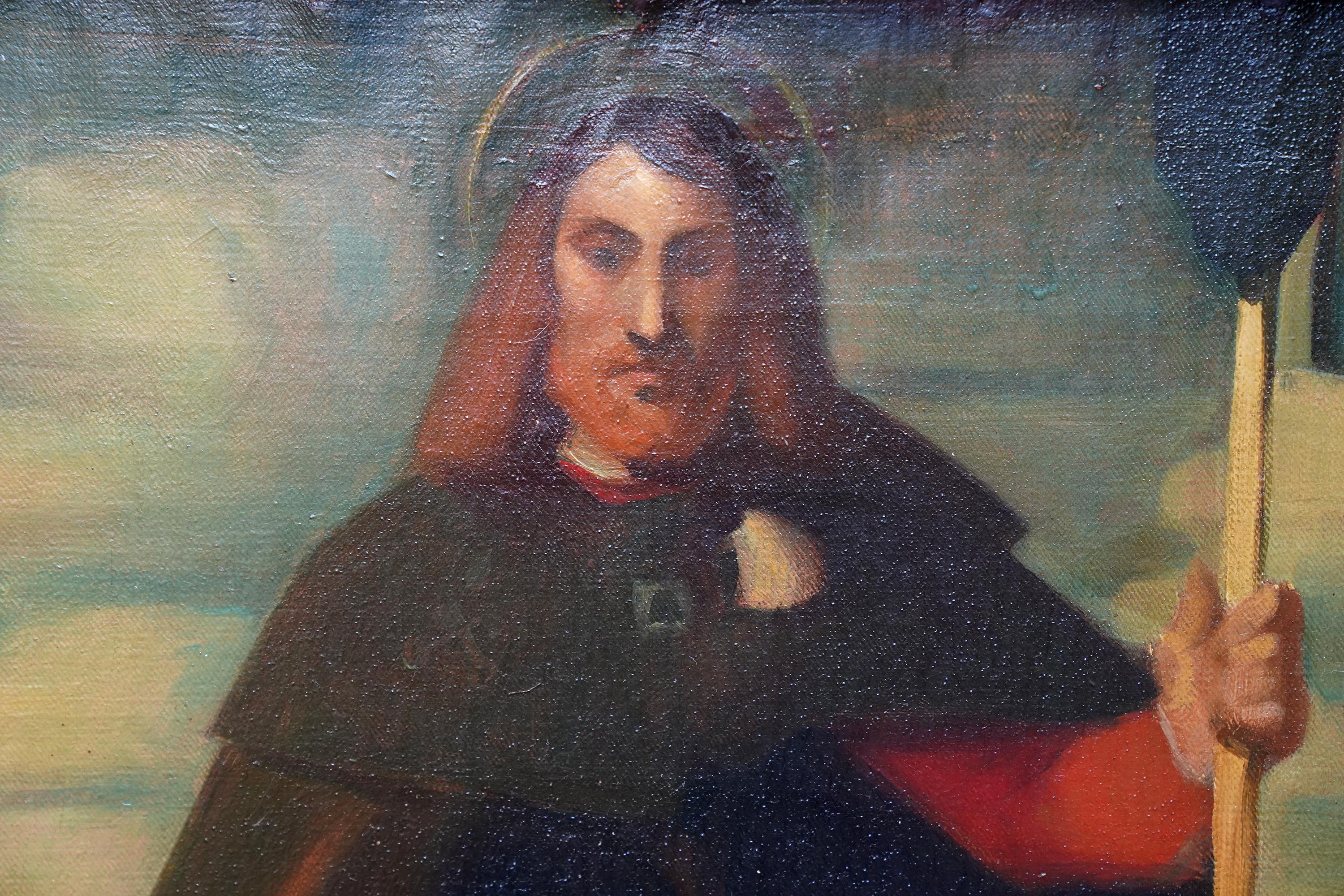 San Rocco con San Girolamo e San Sebastiano - Quadro ad olio britannico del periodo edoardiano - Portrait Painting Marrone di Wilfred Gabriel de Glehn