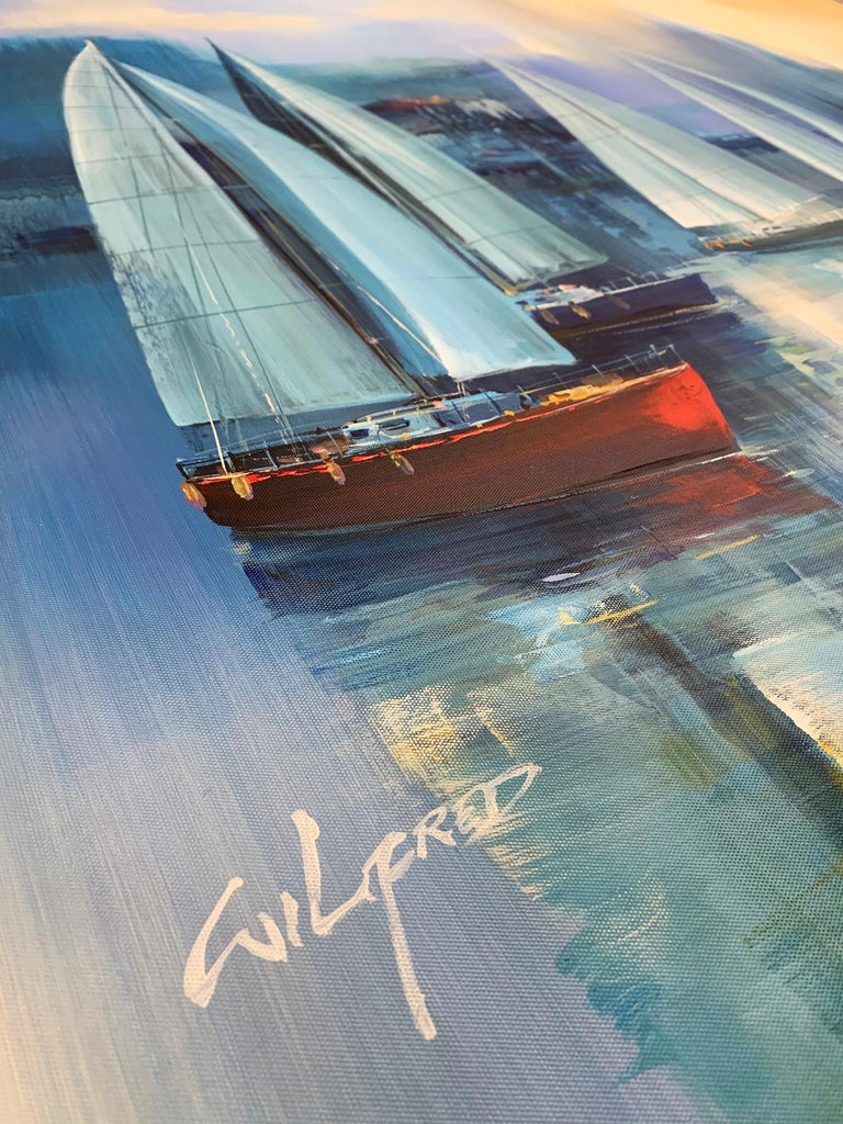 Wilfred Lang Boats Acrylic on canvas, SemiAbstract Painting, 21st