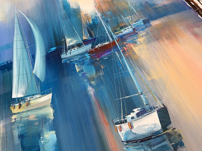 Wilfred Lang Boats Acrylic on canvas, SemiAbstract Painting, 21st