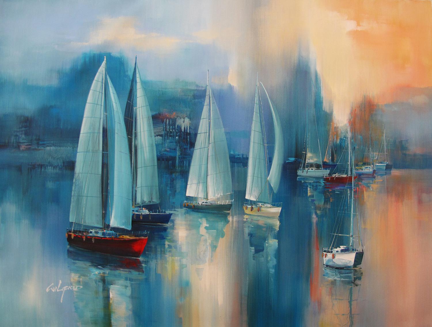 abstract paintings of boats