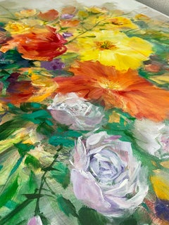 Flowers for You - Acrylic on canvas, Semi-Abstract Painting by Wilfred