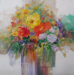Flowers for You - Acrylic on canvas, Semi-Abstract Painting by Wilfred