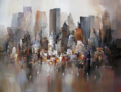 New York Autumn - Acrylique sur toile, Peinture abstraite, 21ème siècle par Wilfred