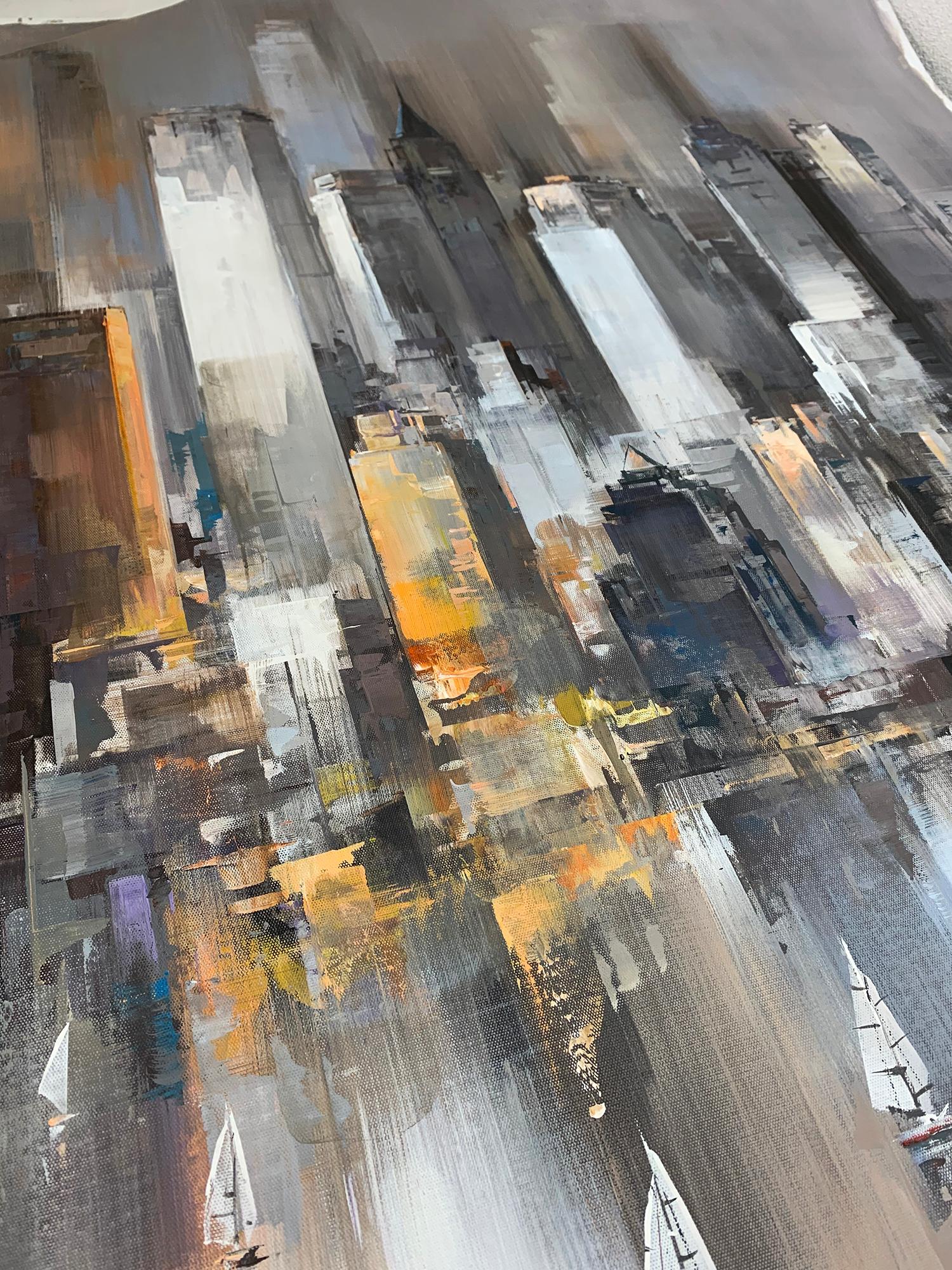 New York Heights - Acrylique sur toile, Peinture abstraite, 21ème siècle par Wilfred - Gris Abstract Painting par Wilfred Lang