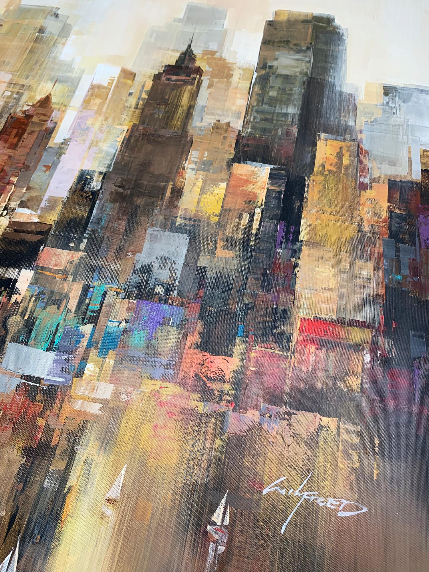 New York Sunset - Acrylic on canvas, Abstract Painting, 21st Century by Wilfred For Sale 1