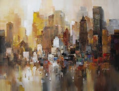 New York Sunset - Acrylic on canvas, Abstract Painting, 21st Century by Wilfred