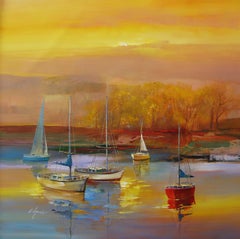 Sunset - Acrylic on canvas, Semi-Abstract Painting, 21st Century by Wilfred