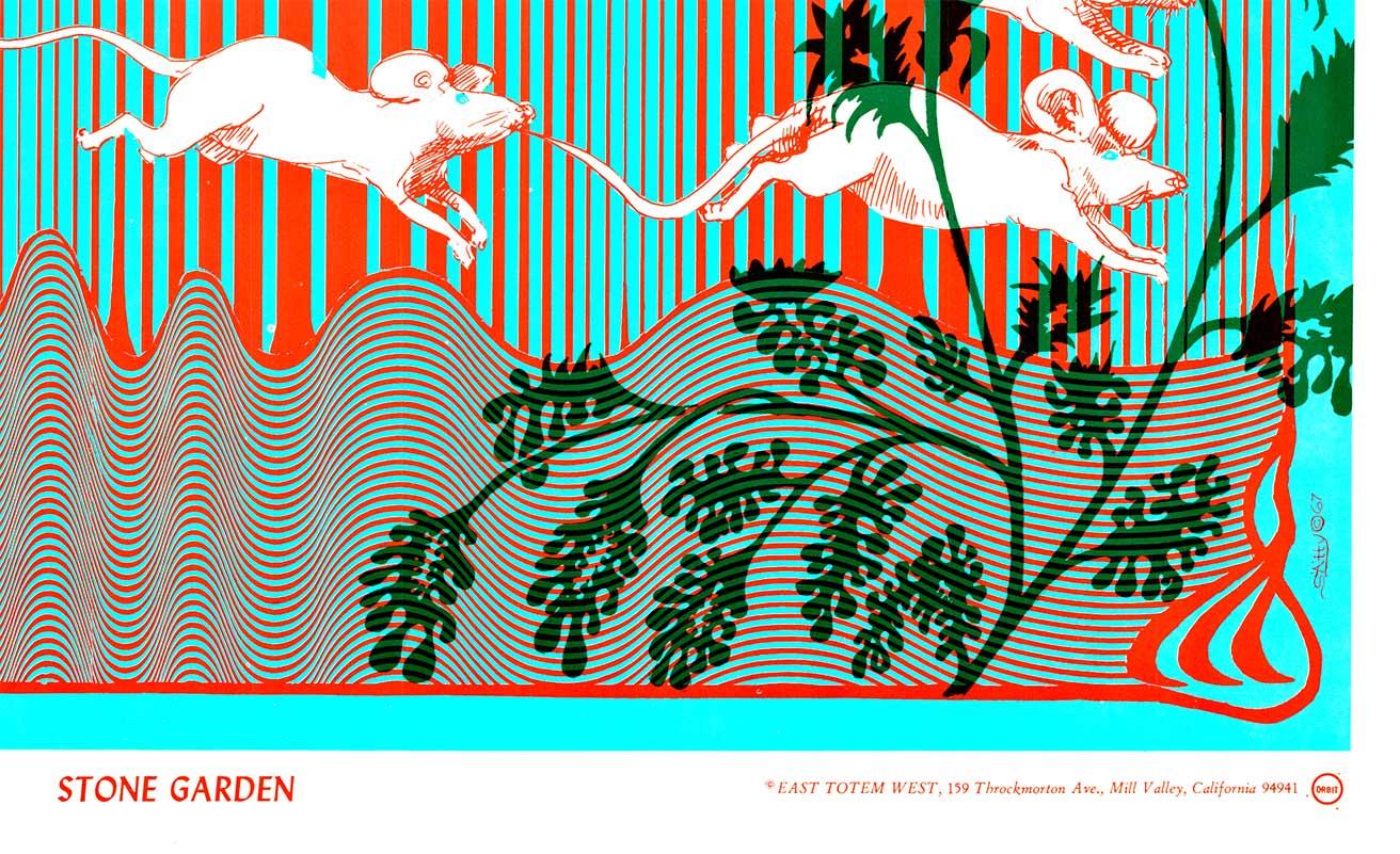 A Stone Art - affiche vintage psychédélique pop-art des années 1960 - Bleu Abstract Print par Wilfred Satty