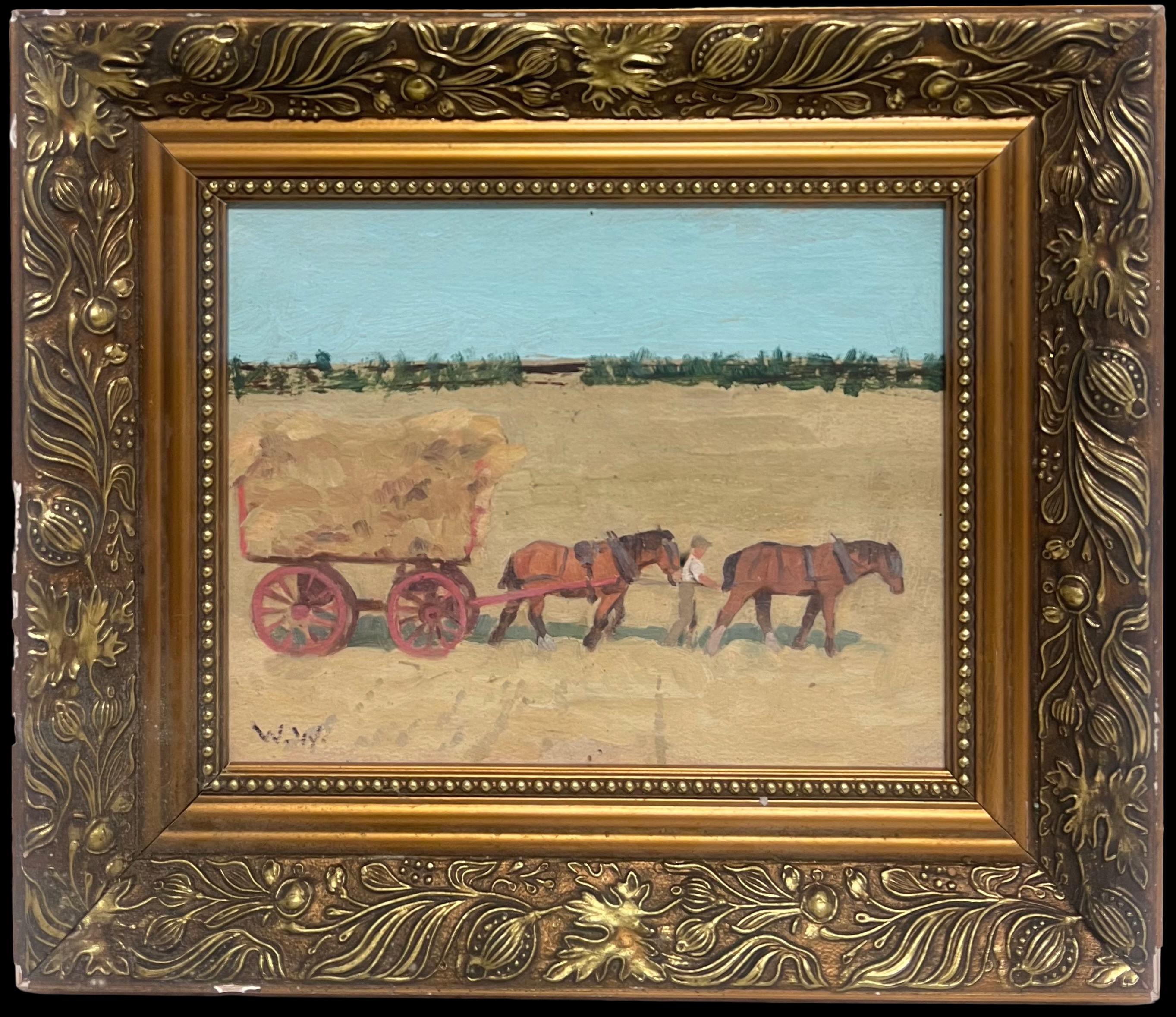 The Haycart Mitte des 20. Jahrhunderts English Impressionist Signiert Ölgemälde – Painting von Wilfred Wilson