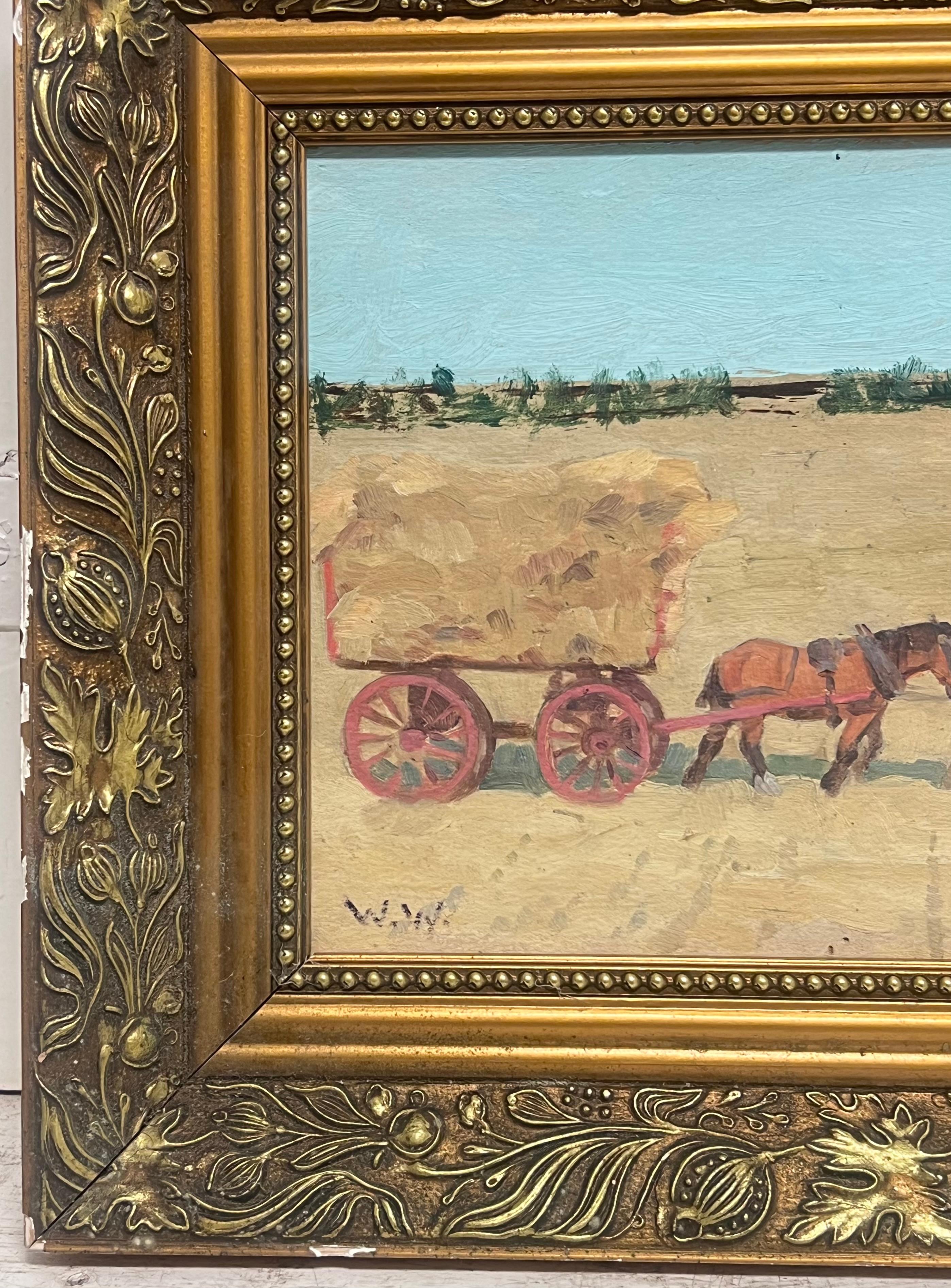 The Haycart Mitte des 20. Jahrhunderts English Impressionist Signiert Ölgemälde (Braun), Animal Painting, von Wilfred Wilson