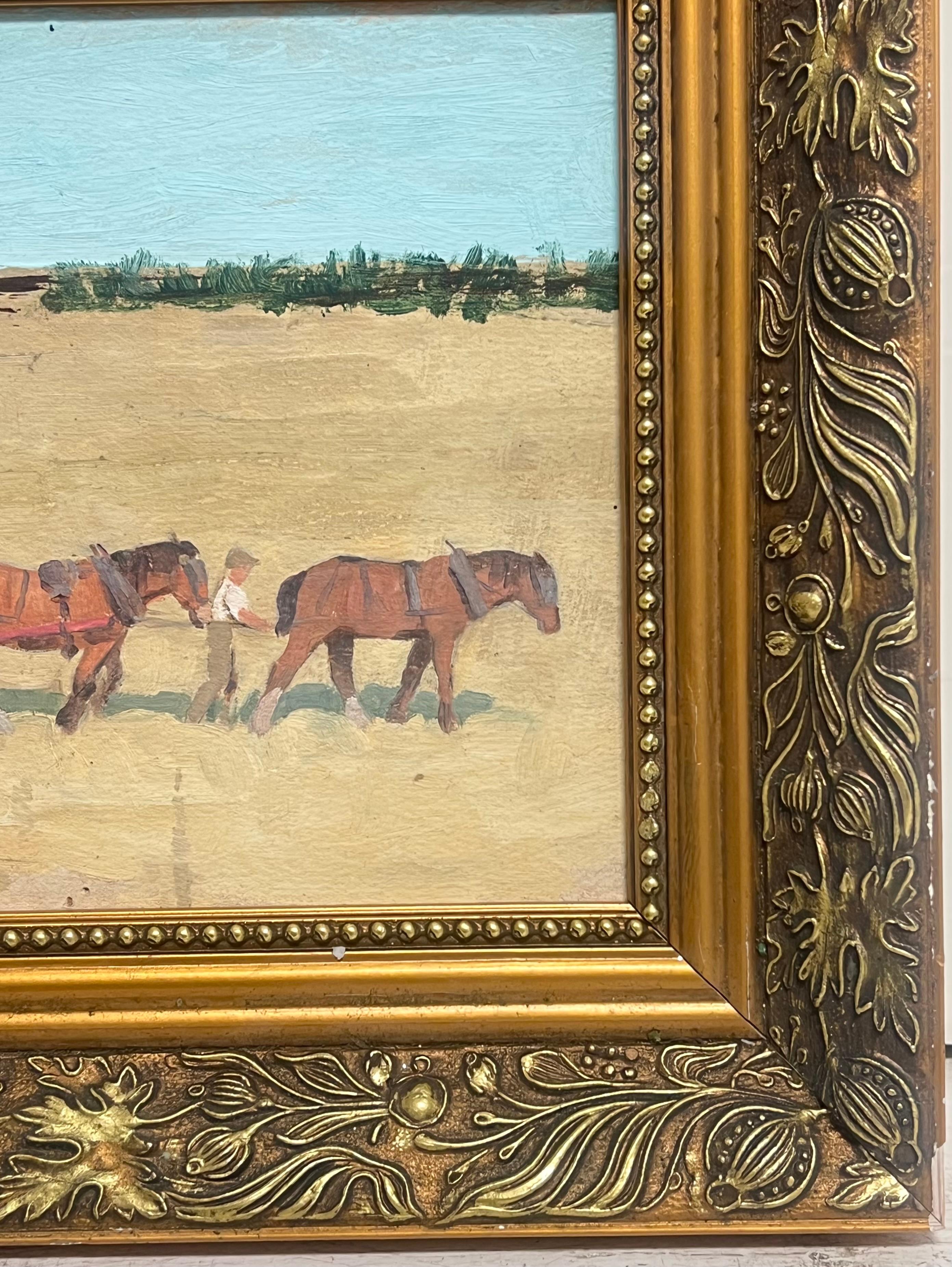 Der Heuwagen
von Wilfred Wilson (Englisch, 1920 - 1978)
signiertes Öl auf Papier (auf Karton aufgezogen), gerahmt 
Gerahmt: 12 x 14 Zoll 
Gemälde : 8 x 10 Zoll
Provenienz: Privatsammlung, England
Condit: sehr guter Zustand

Für weitere Informationen