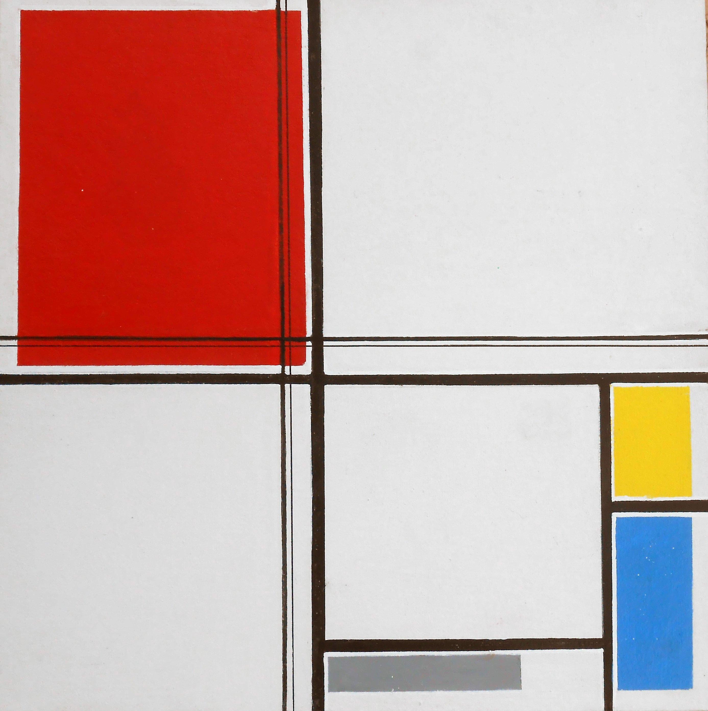 Wilfredo Calvo-Bono (BONO) Abstract Painting - 2nd Study No. 5 of Composition A (After Mondrian), Oil Painting by BONO