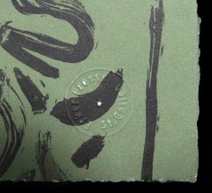 Composition- Green Figure - Original Lithograph by W. Lam - 1970s