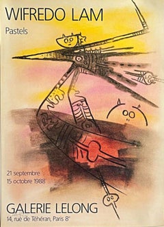 Wifredo Lam Pastelli vintage anni '80 Galerie Lelong, Parigi poster litografico offset