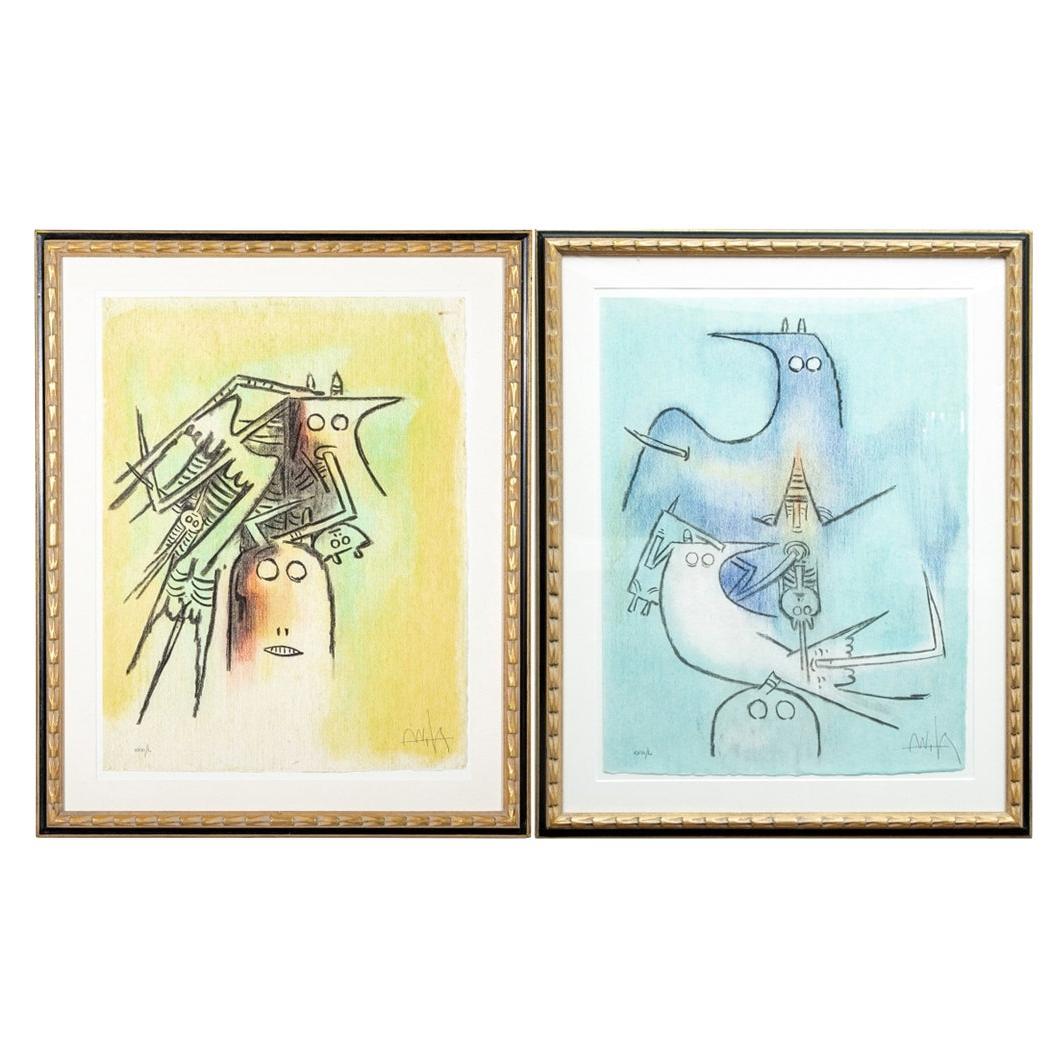 Wilfredo Oscar De La Concepion Lam 'Cuba, 1902-1982' Color Lithograph Pair For Sale