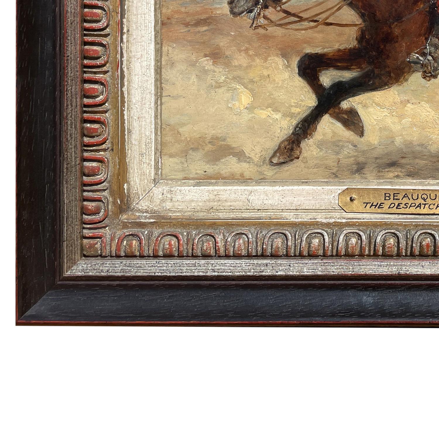 Antique French Oil Painting Army Cavarly Soldier Horse Military Despatch Bearer en venta 7
