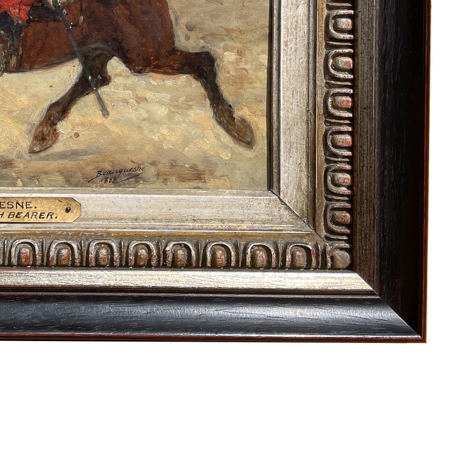 Antique French Oil Painting Army Cavarly Soldier Horse Military Despatch Bearer en venta 8