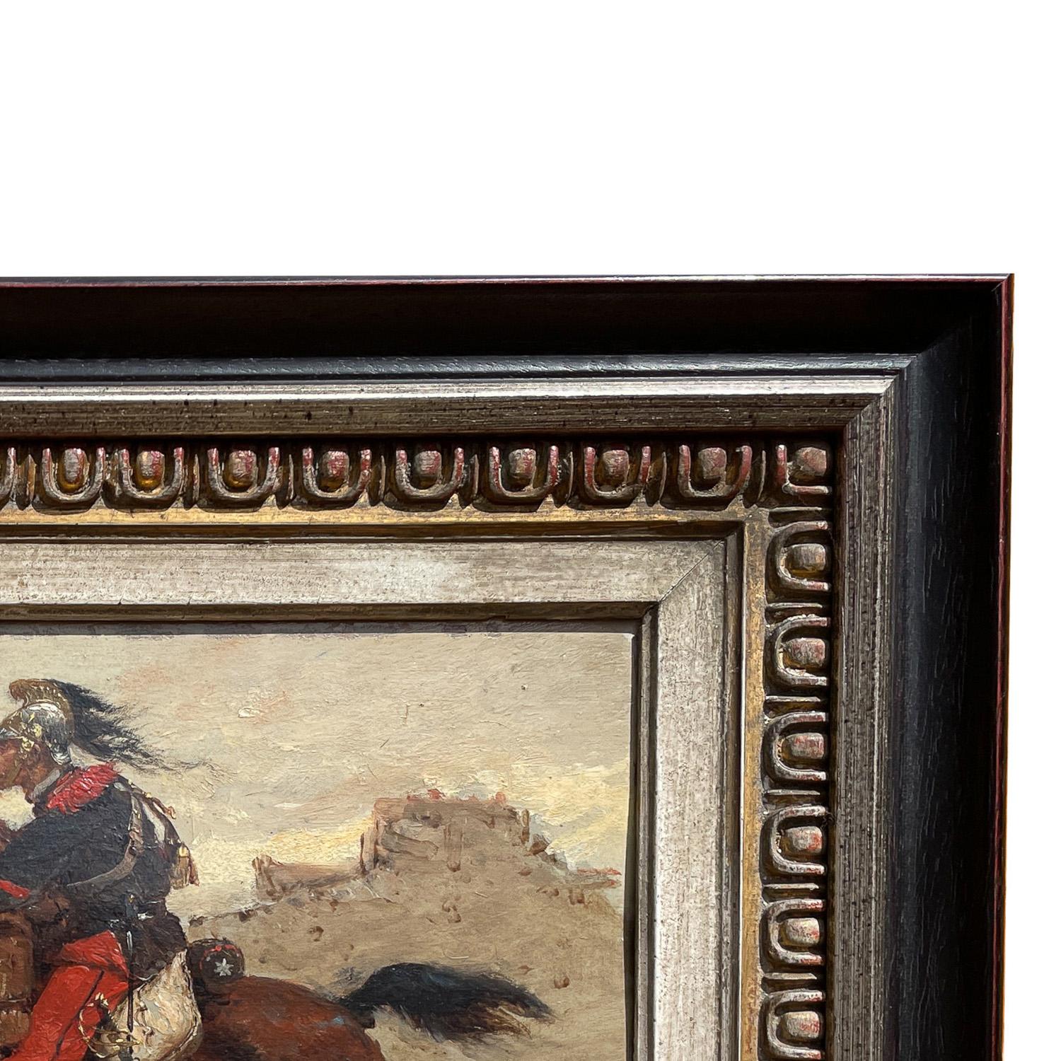 Antique French Oil Painting Army Cavarly Soldier Horse Military Despatch Bearer en venta 6