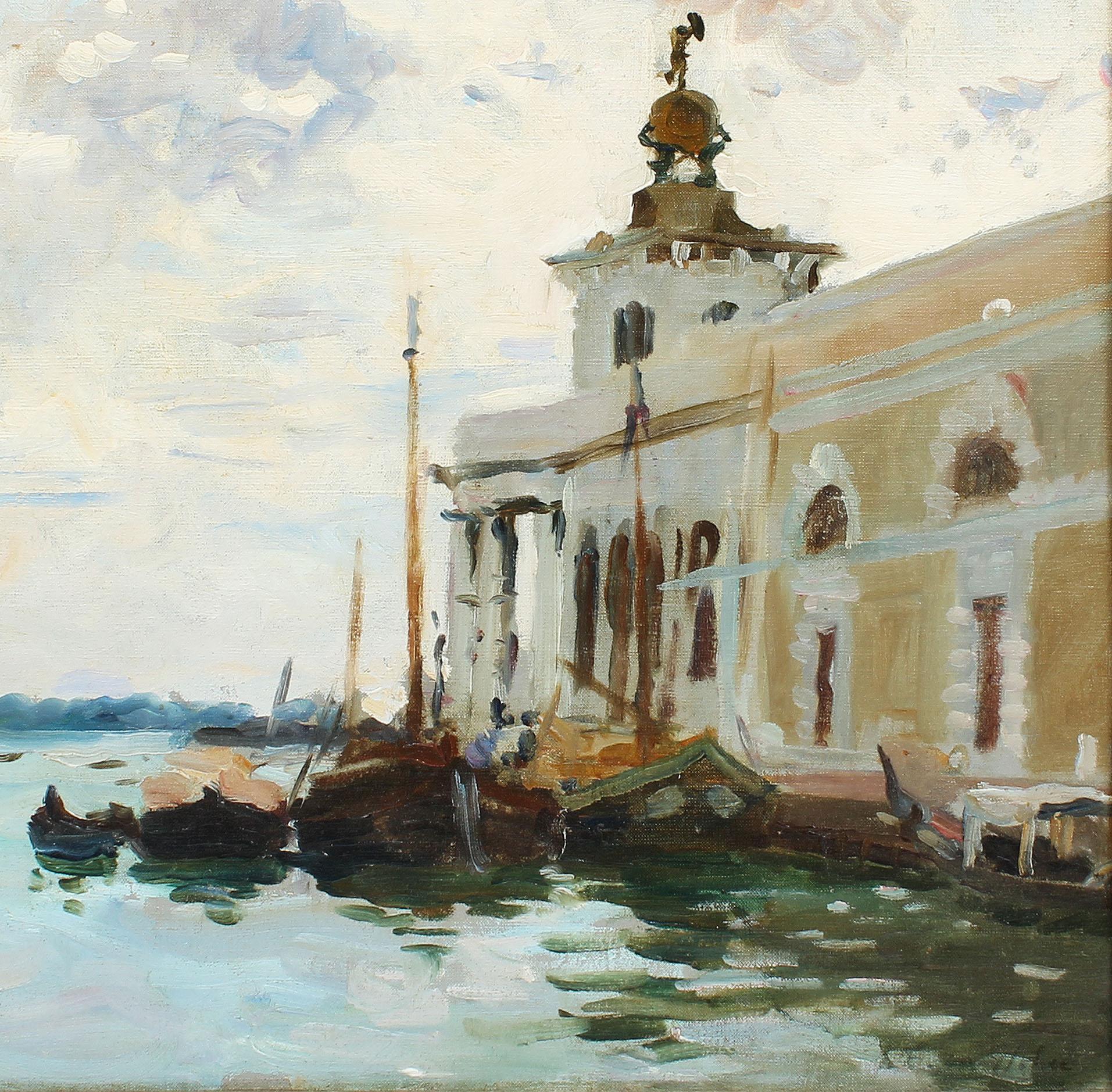 Antique American Impressionist Venice Italy Signed Original Rare Oil Painting - Brown Landscape Painting by Wilfrid Gabriel de Glehn