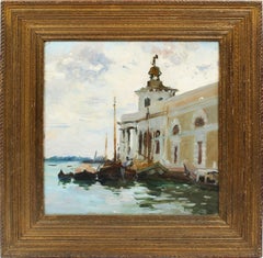 Ancienne peinture à l'huile impressionniste américaine rare et originale de Venise, signée par l'artiste, Italie