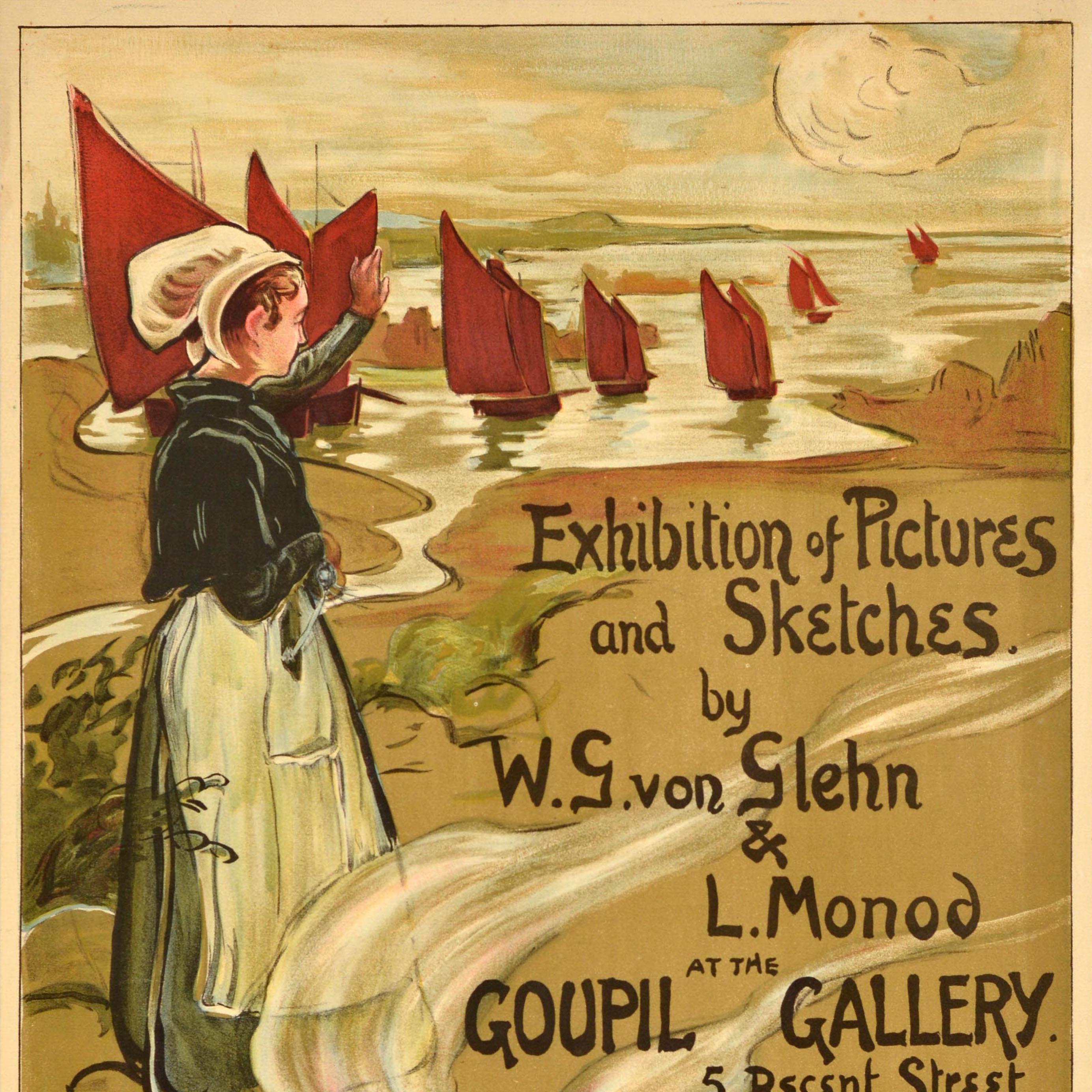 Original Antique Advertising Poster Wilfrid De Glehn Artwork Exhibition Goupil - Brown Print by Wilfrid Gabriel de Glehn