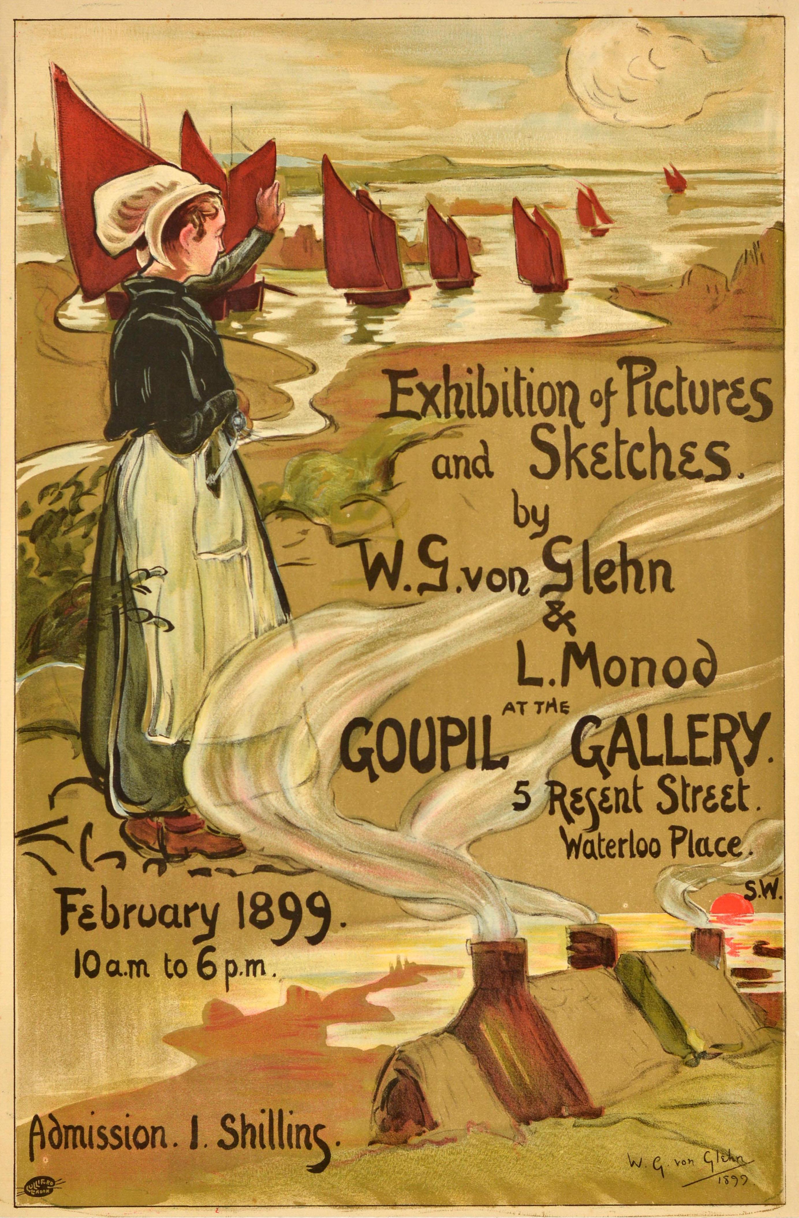Wilfrid Gabriel de Glehn Print - Original Antique Advertising Poster Wilfrid De Glehn Artwork Exhibition Goupil