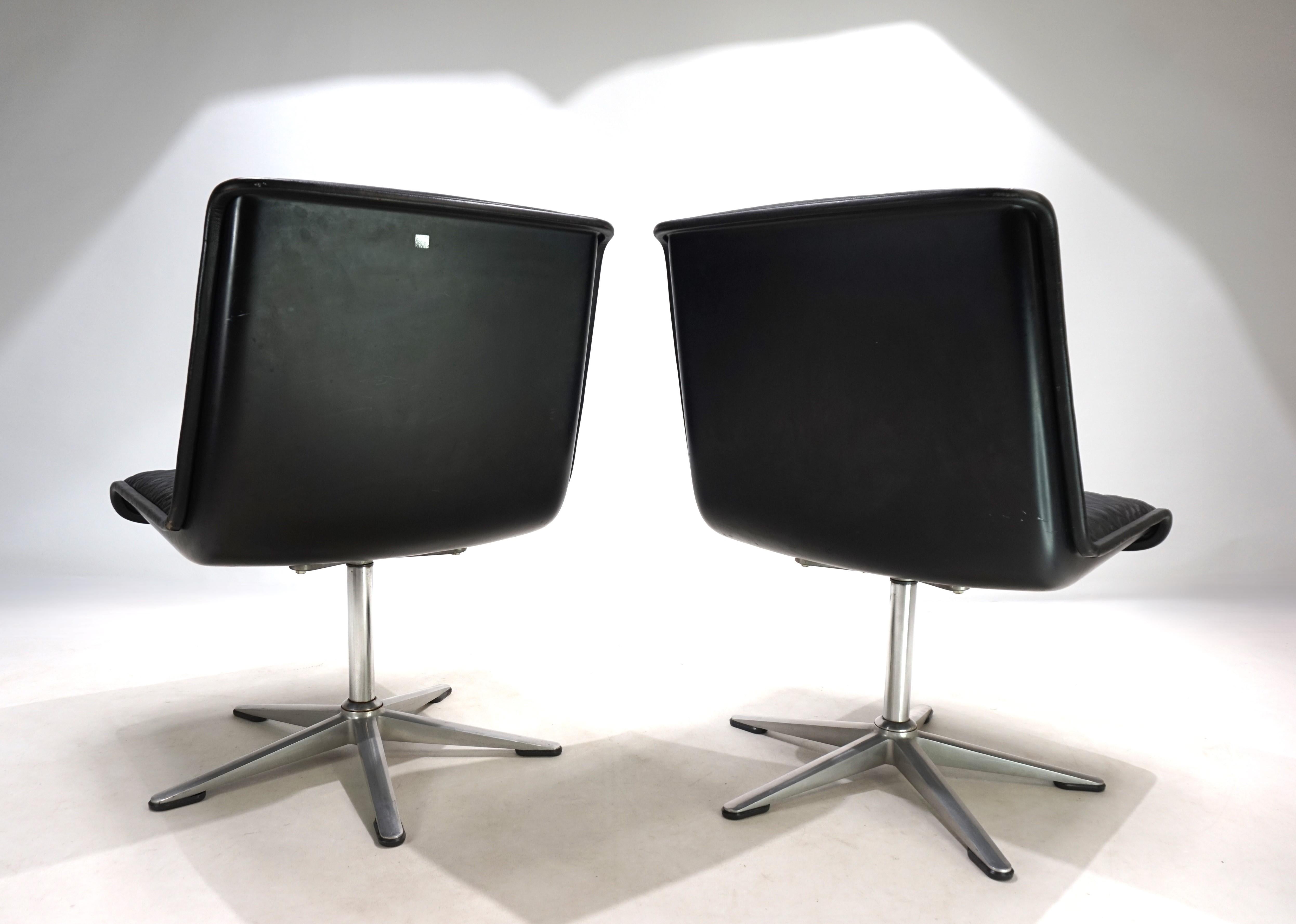 Wilkhahn Delta set of 2 leather conference / dining chairs by Delta, 1960 For Sale 9