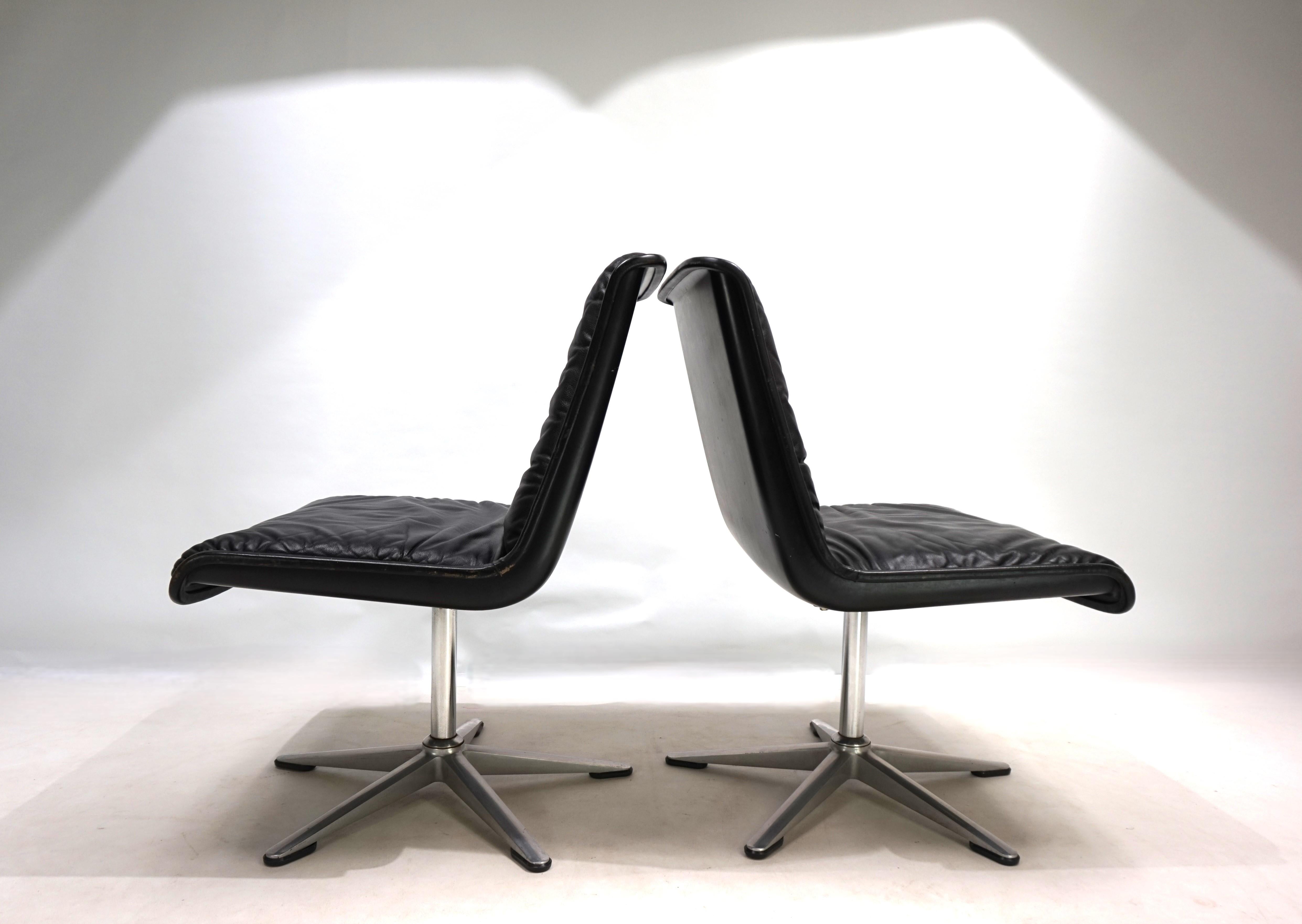 Mid-20th Century Wilkhahn Delta set of 2 leather conference / dining chairs by Delta, 1960 For Sale