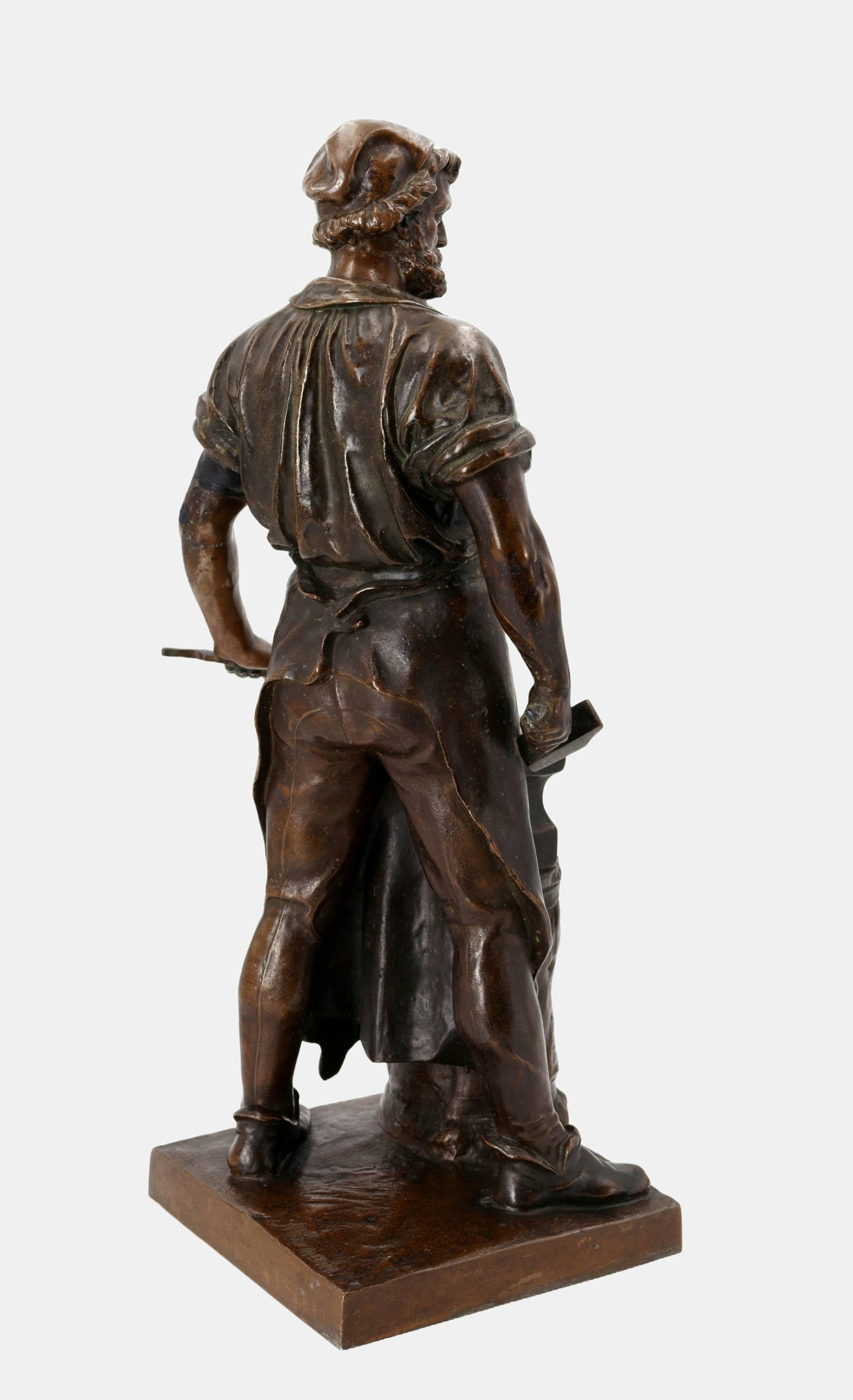 El herrero de Solingen / - La espada de doble filo - - Figurative Sculpture Gris de Wilhelm Albermann