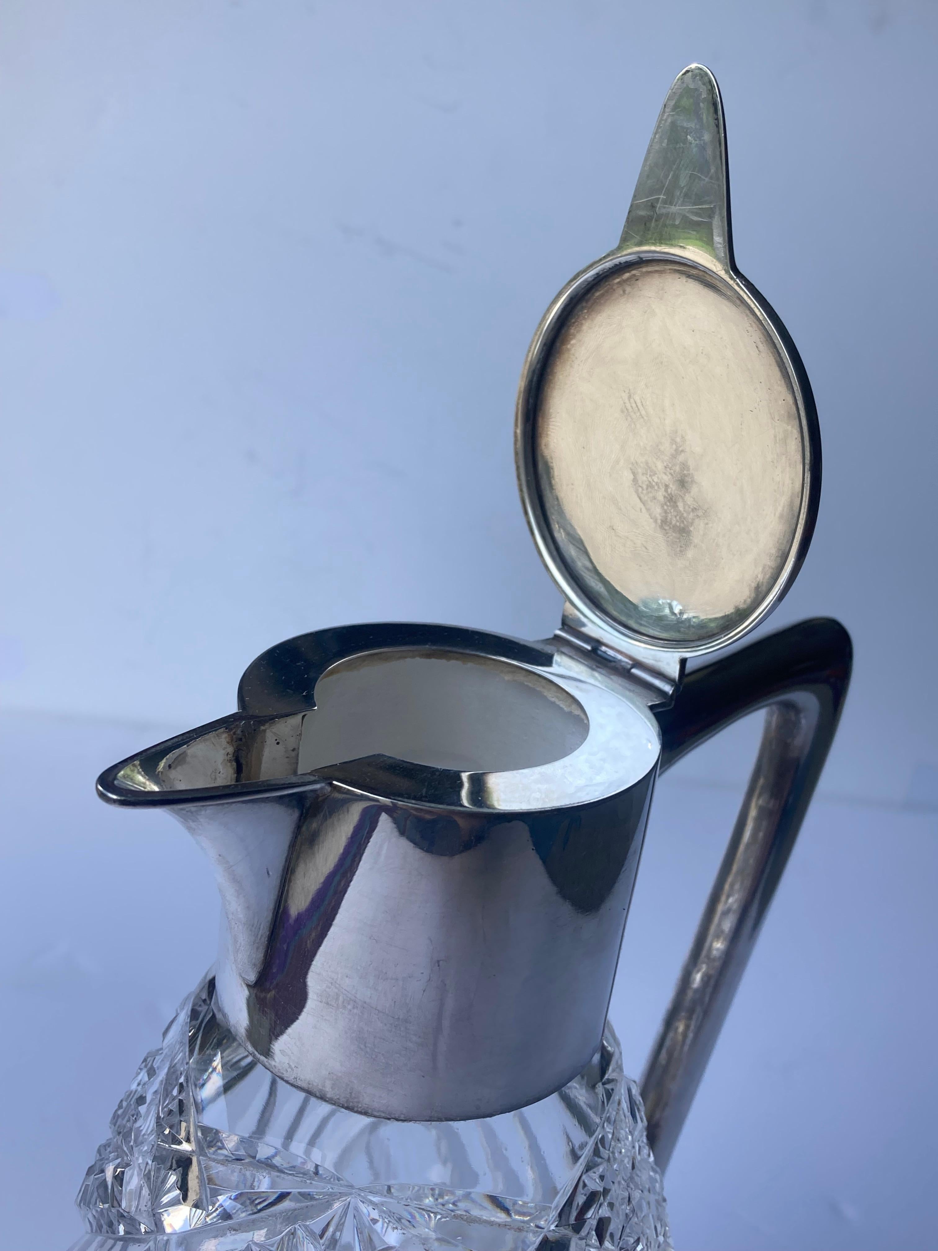 Wilhelm Binder Art Nouveau Pitcher/carafe Silver fitting and cut glass, Germany  In Good Condition For Sale In Los Angeles, CA