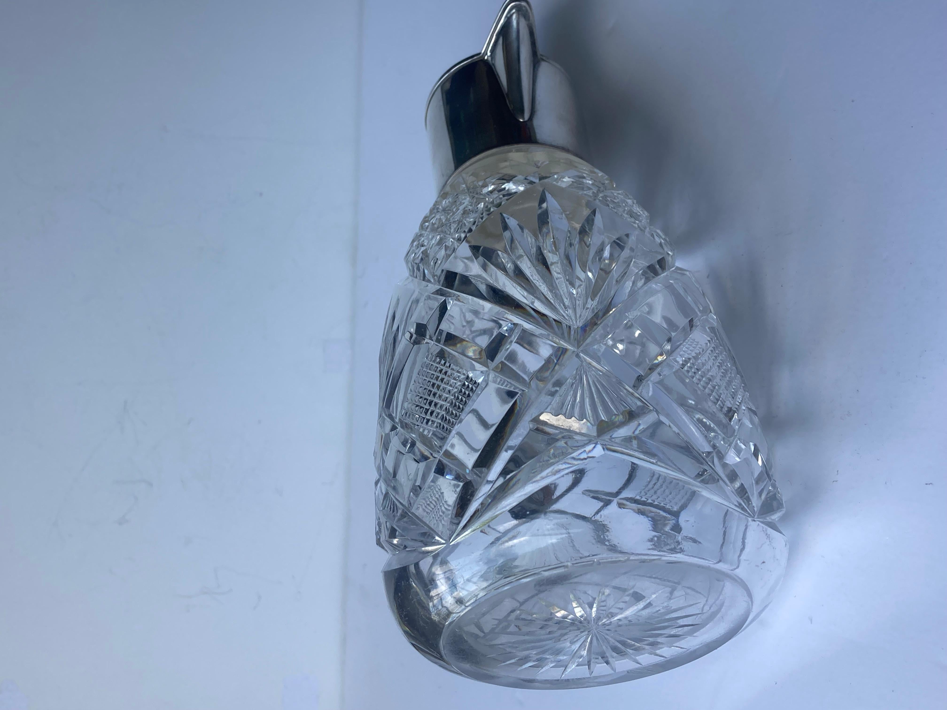 20ième siècle Pichet/carafe Art Nouveau raccord argenté et verre taillé Wilhelm Binder, Allemagne  en vente