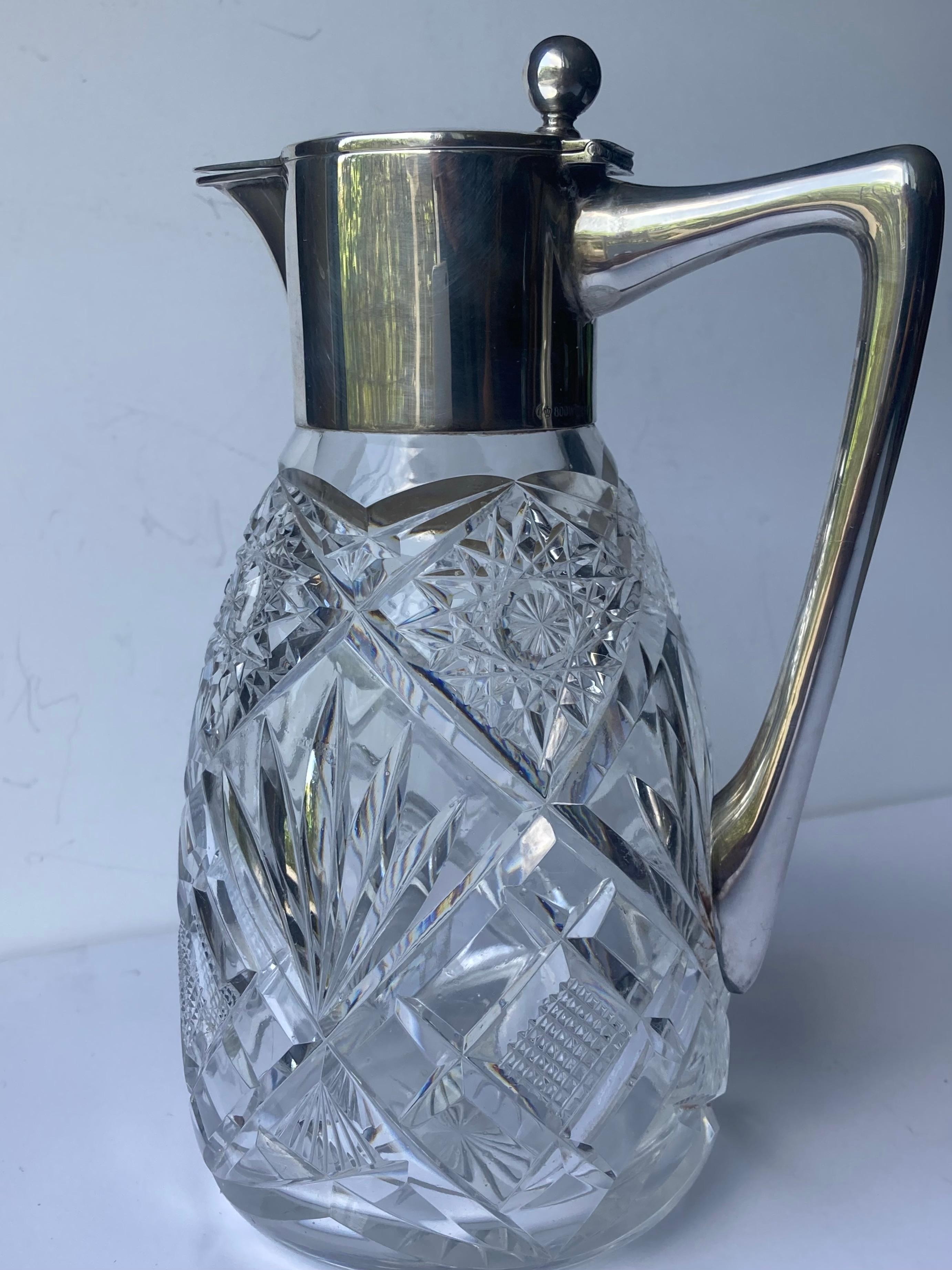 Pichet/carafe Art Nouveau raccord argenté et verre taillé Wilhelm Binder, Allemagne  en vente 1