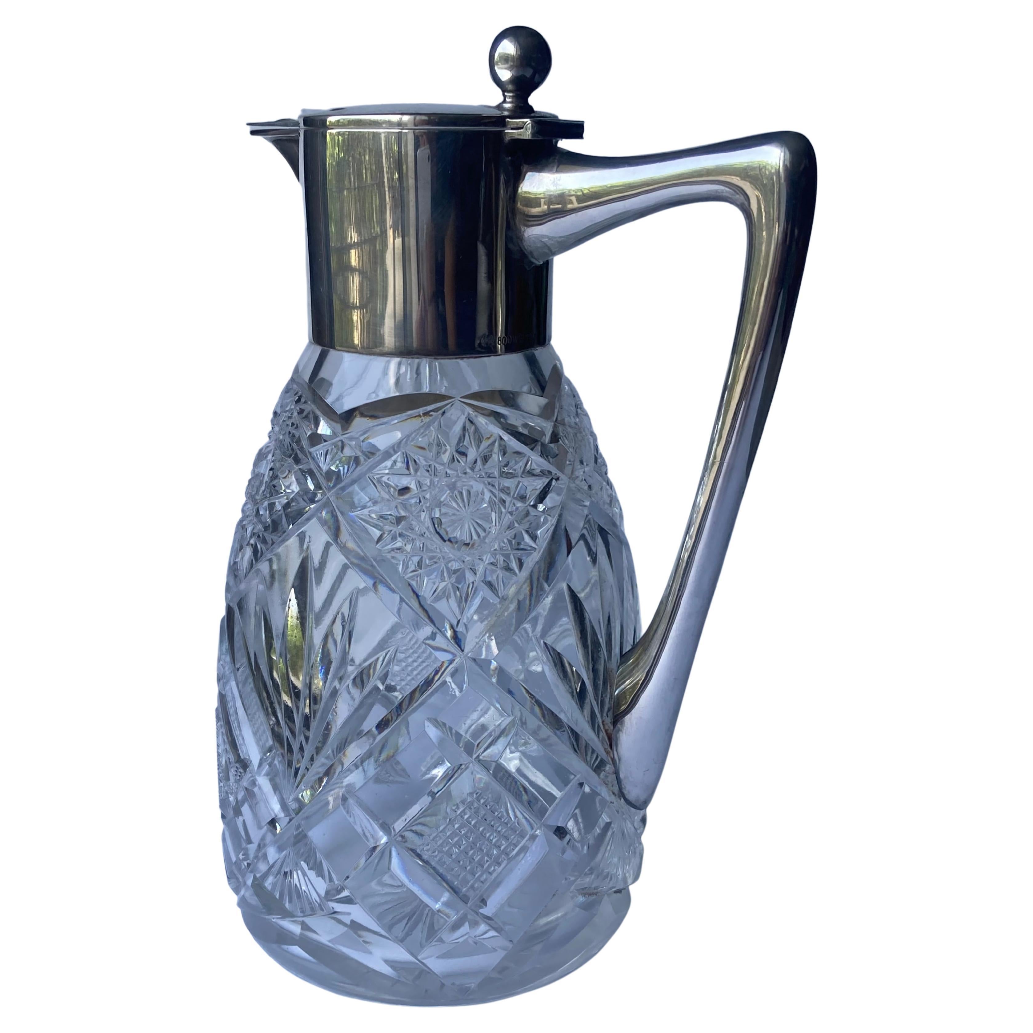 Wilhelm Binder Art Nouveau Pitcher/carafe Silver fitting and cut glass, Germany 