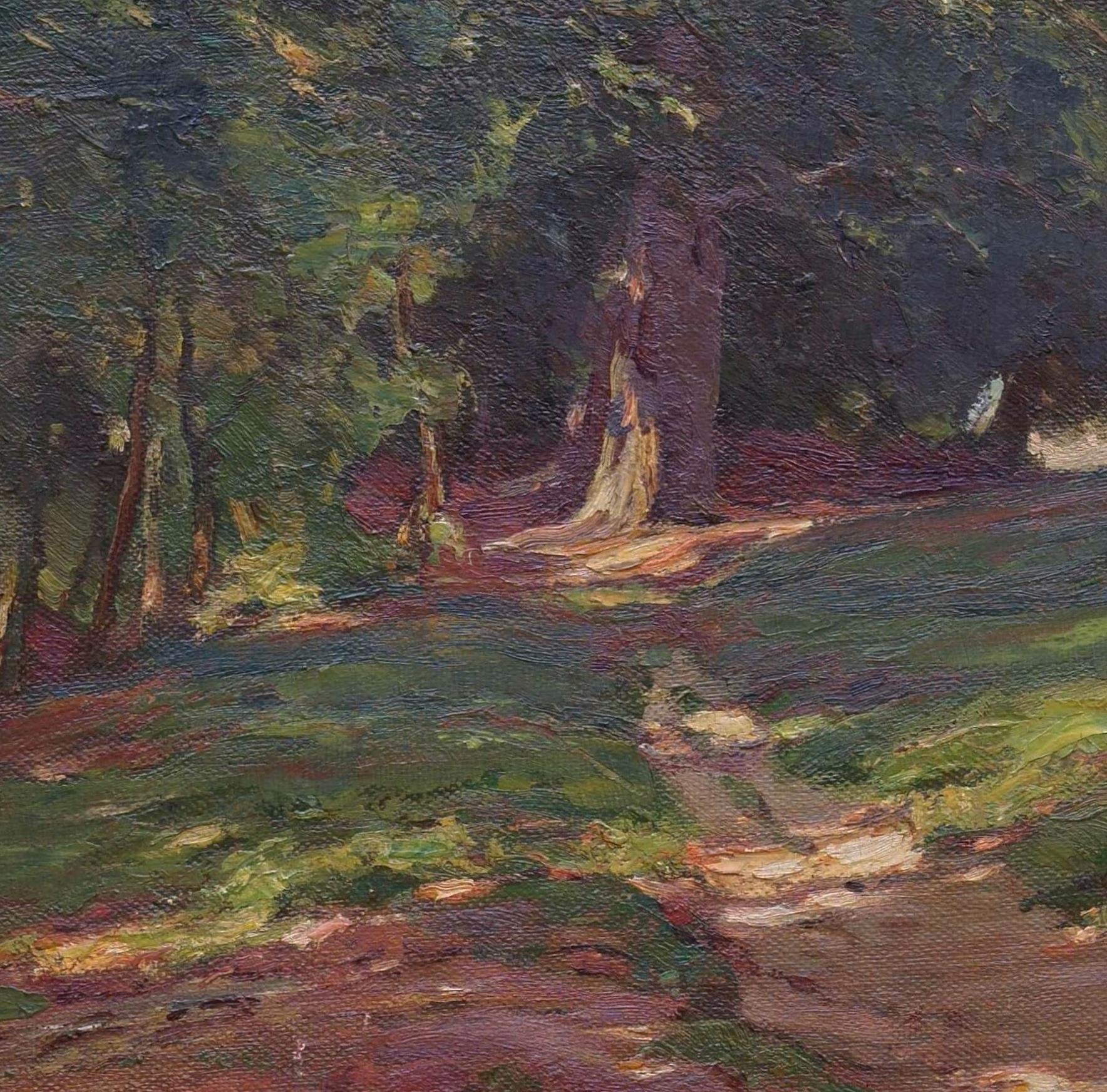 Forest landscape bathed in sunlight / - The Monumentality of the Forest - – Painting von Wilhelm Feldmann
