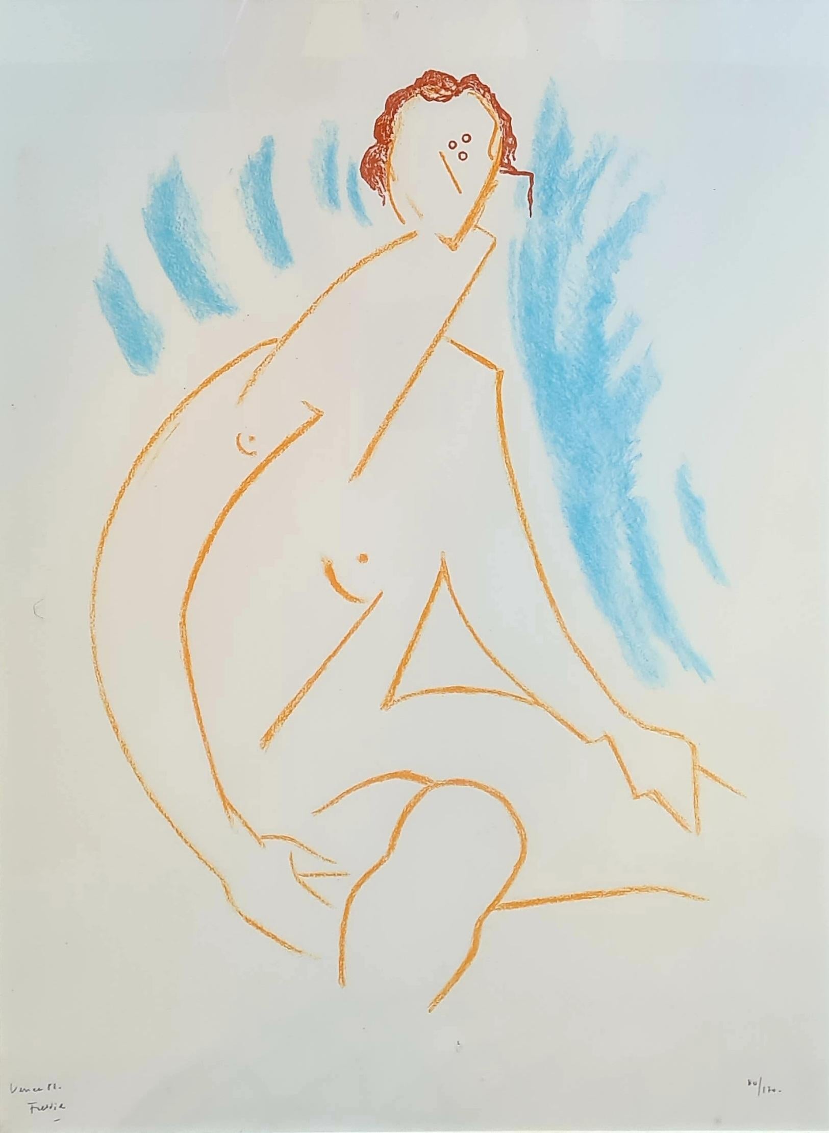 Wilhelm Freddie Figurative Print - Avant Garde Surrealist Abstract Female Nude Signed Limited Edition Lithograph 