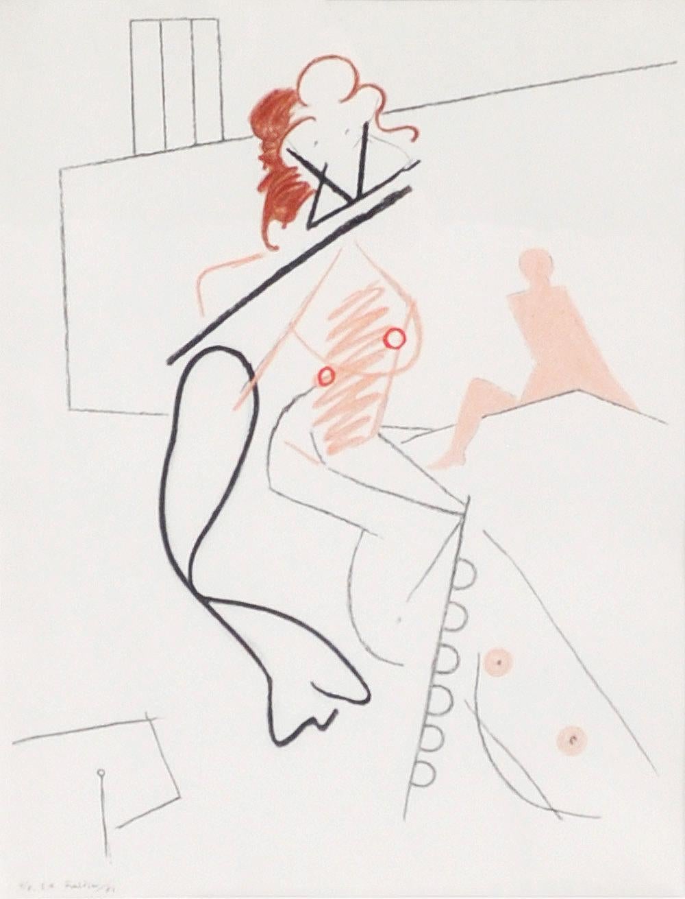 Wilhelm Freddie (1909-95), Lithograph, Komposition med to figurer, 1987
Signed and numbered EA 4/8. 
67 cm H x 51 cm W

Wilhelm Freddie was a Danish painter, graphic artist, object artist and professor at the Royal Danish Academy of Fine Arts in
