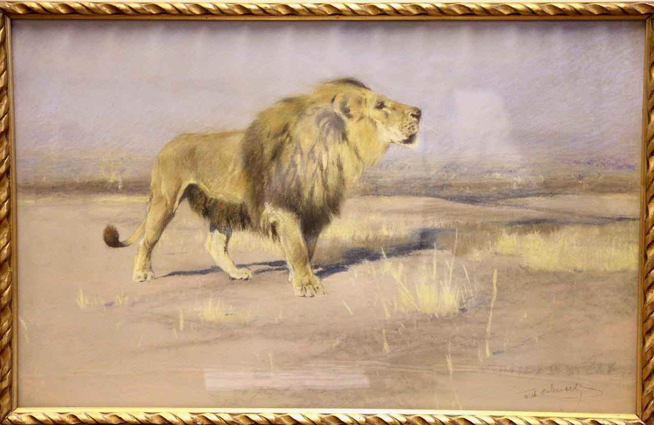 Wilhelm Friedrich Kuhnert Landscape Painting - Friedrich Wilhelm Karl Kuhnert, 1900, Majestically Striding Lion Africa Savannah