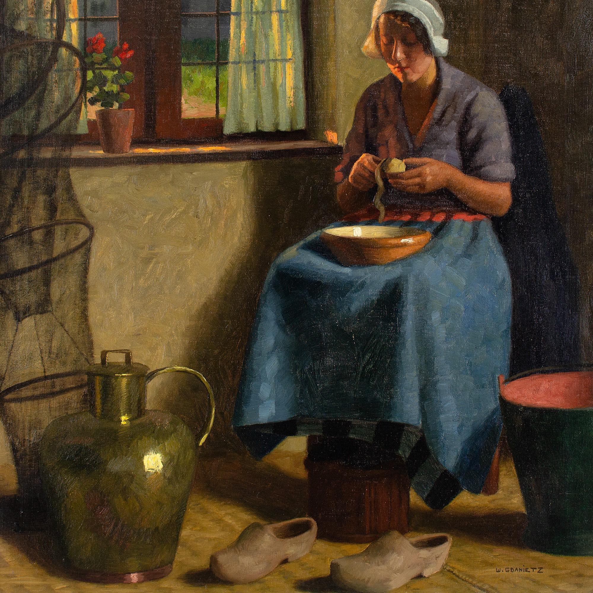 Wilhelm Gdanietz, Interior With Woman Peeling Potatoes, Oil Painting  4