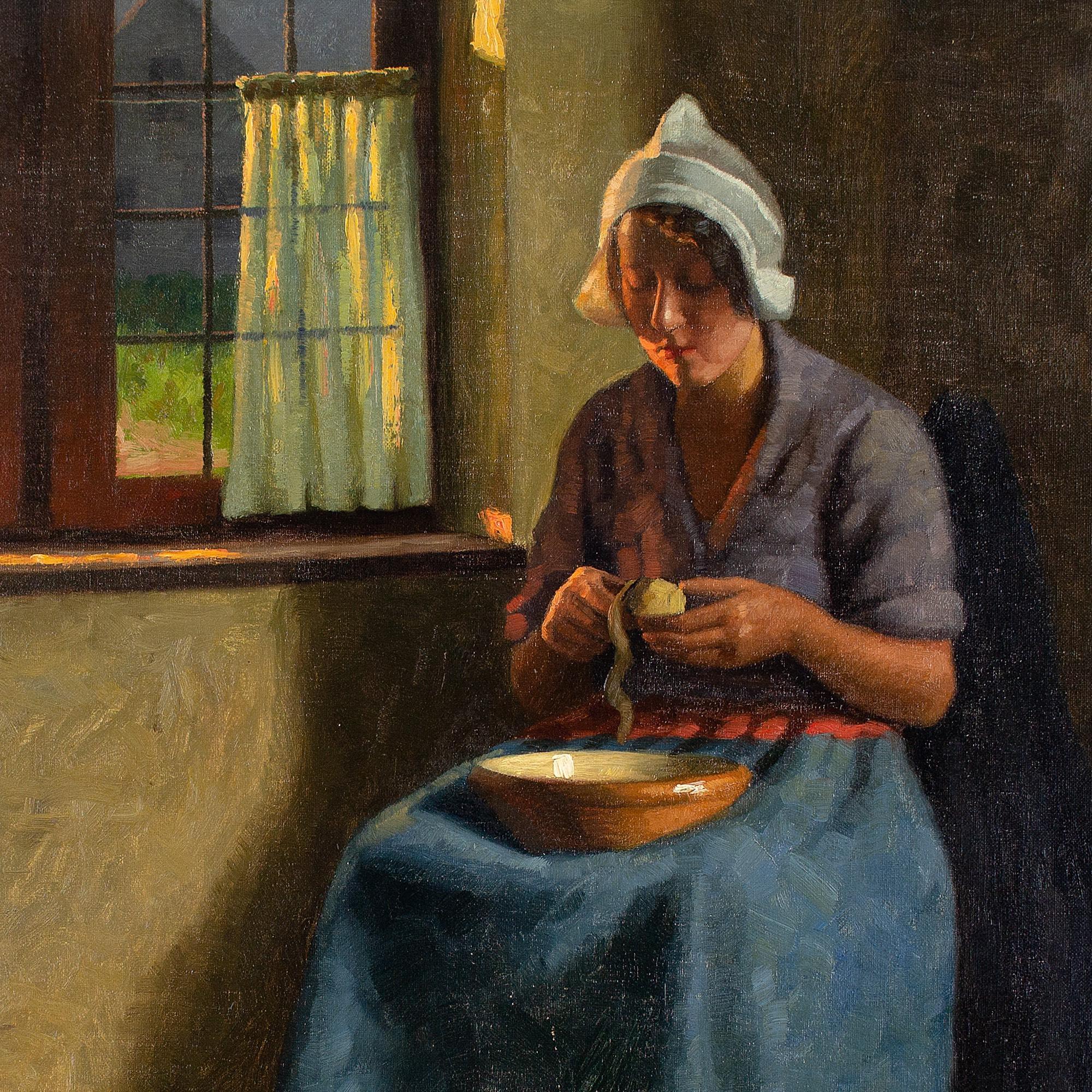 Wilhelm Gdanietz, Interior With Woman Peeling Potatoes, Oil Painting  5