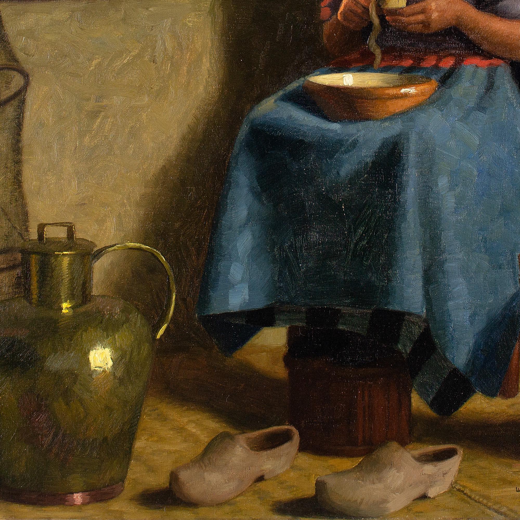 Wilhelm Gdanietz, Interior With Woman Peeling Potatoes, Oil Painting  6