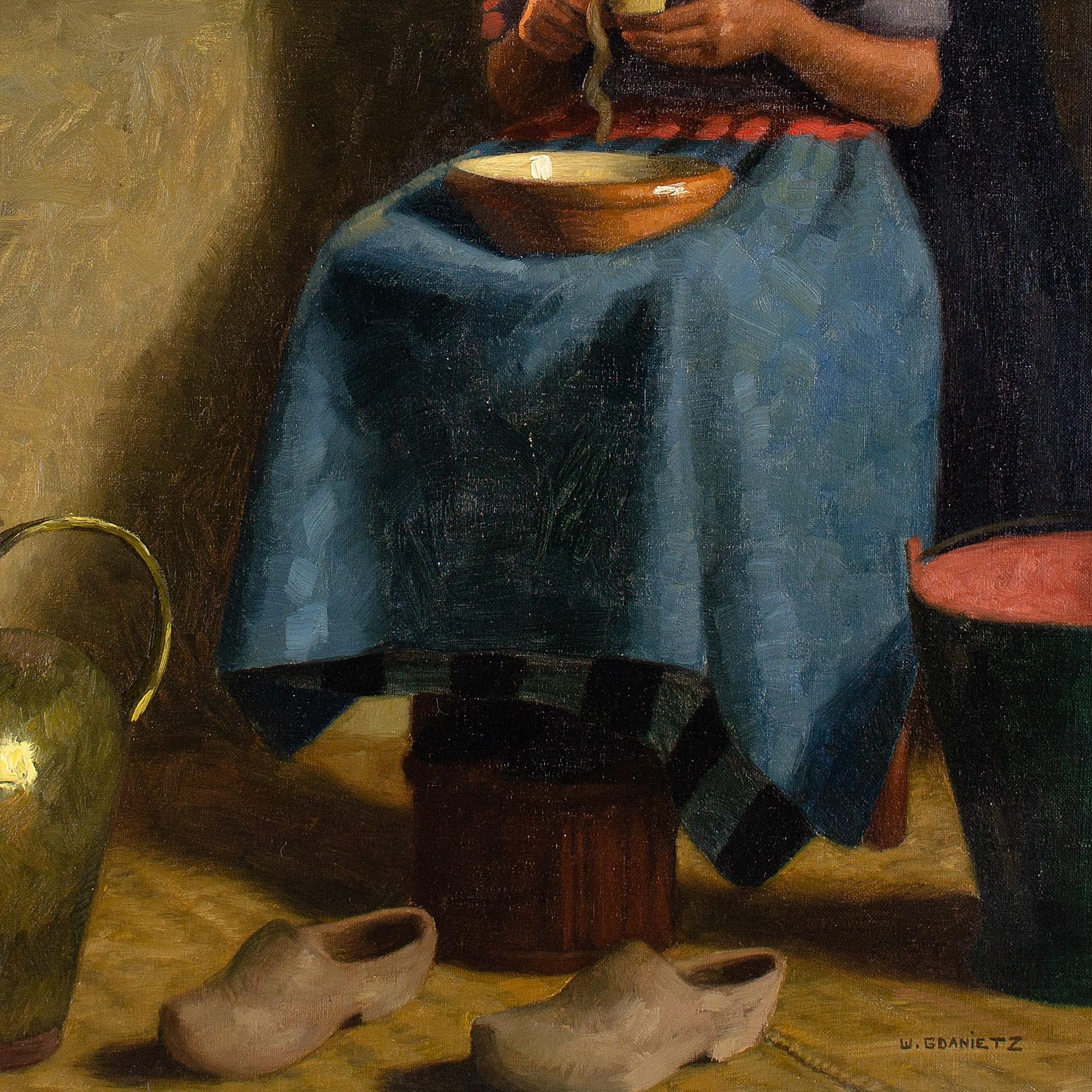 Wilhelm Gdanietz, Interior With Woman Peeling Potatoes, Oil Painting  7