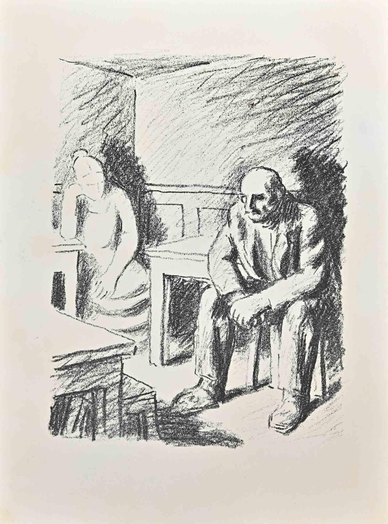 Wilhelm  Gimmi Figurative Print - Bar at Night - Lithograph by W. Gimmi - 1955 ca.