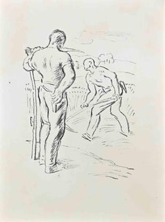 Bauernhofarbeiter – Lithographie von W. Gimmi – 1955, ca.