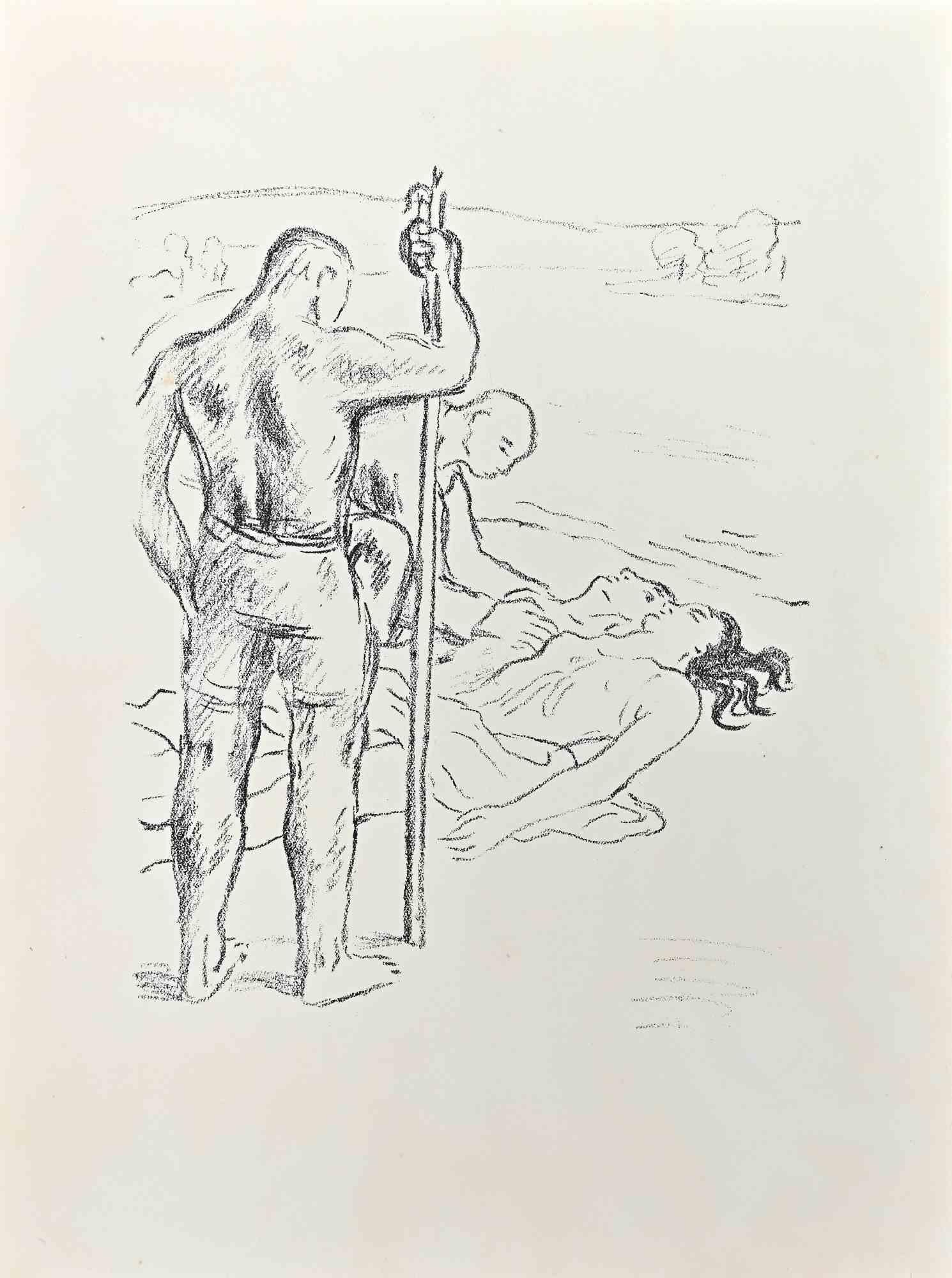 Wilhelm  Gimmi Figurative Print - Figures On Seaside - Lithograph by W. Gimmi - 1955 ca.