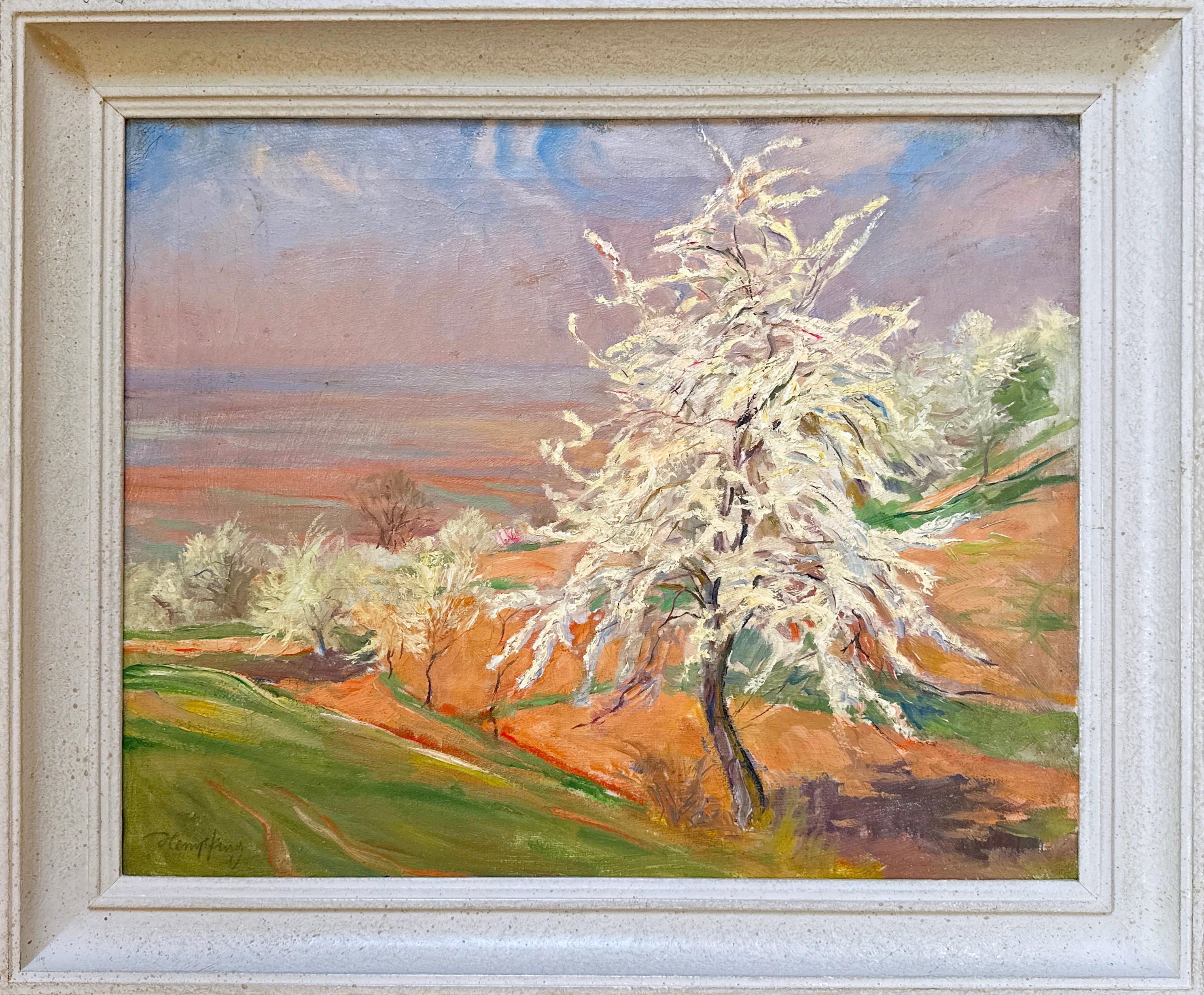 Wilhelm Hempfing, "Cherry Blossoms on Bergstraße, signed, German Impressionist