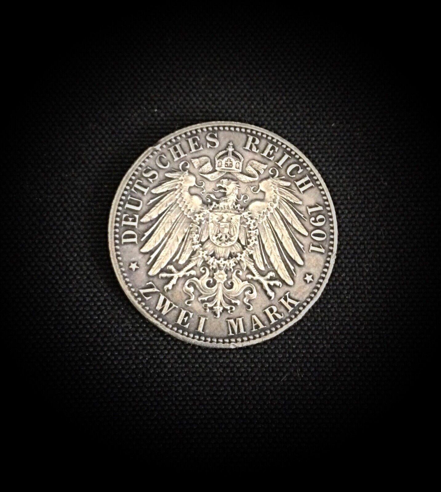 Empire Wilhelm II 1901 Zwei Mark Coin - Pièce de collection historique allemande - 2Y104 en vente