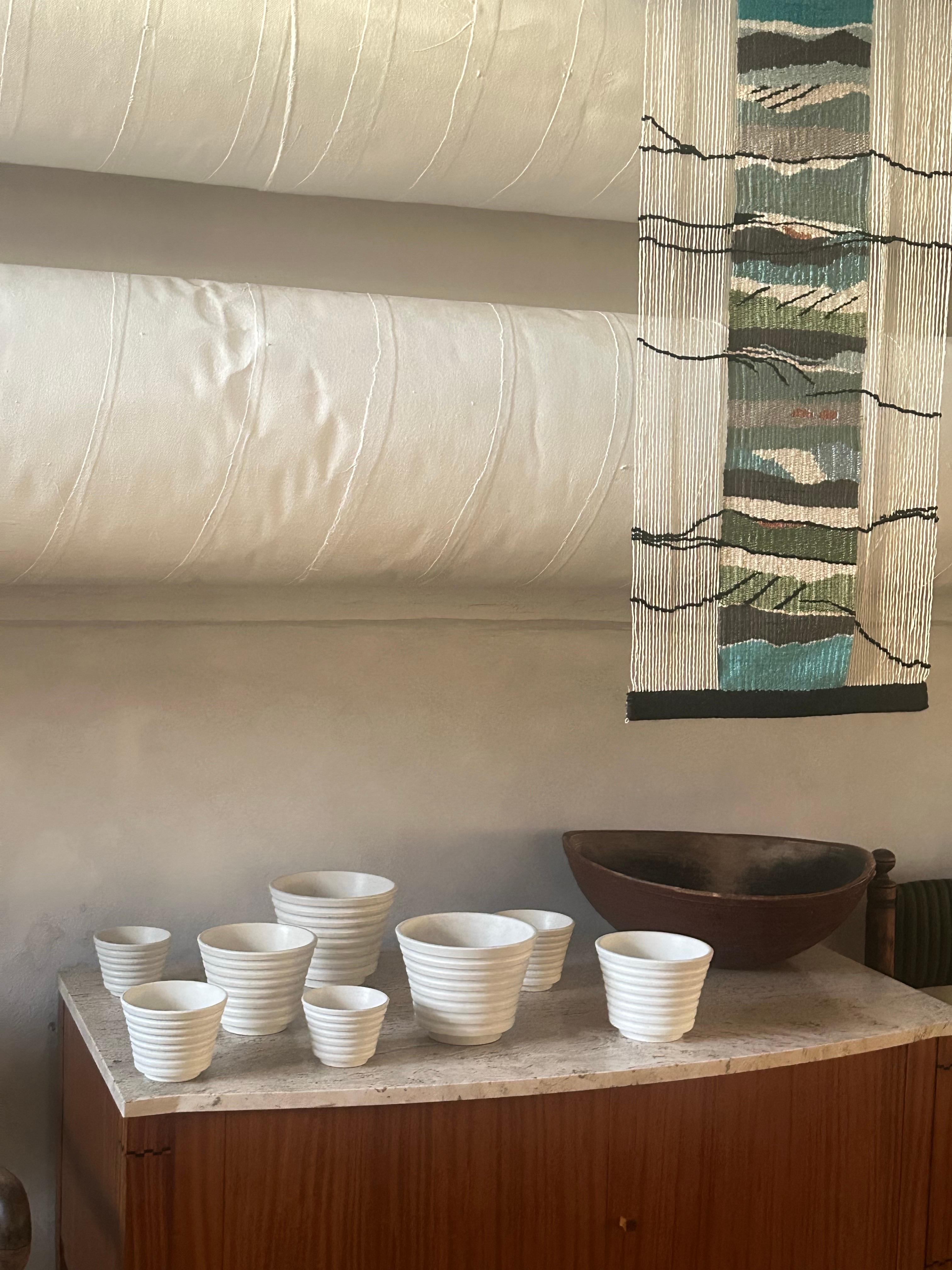 Glazed Wilhelm Kåge (1889–1960) Eight Carrara Planters, Gustavsberg, Sweden, 1940s For Sale