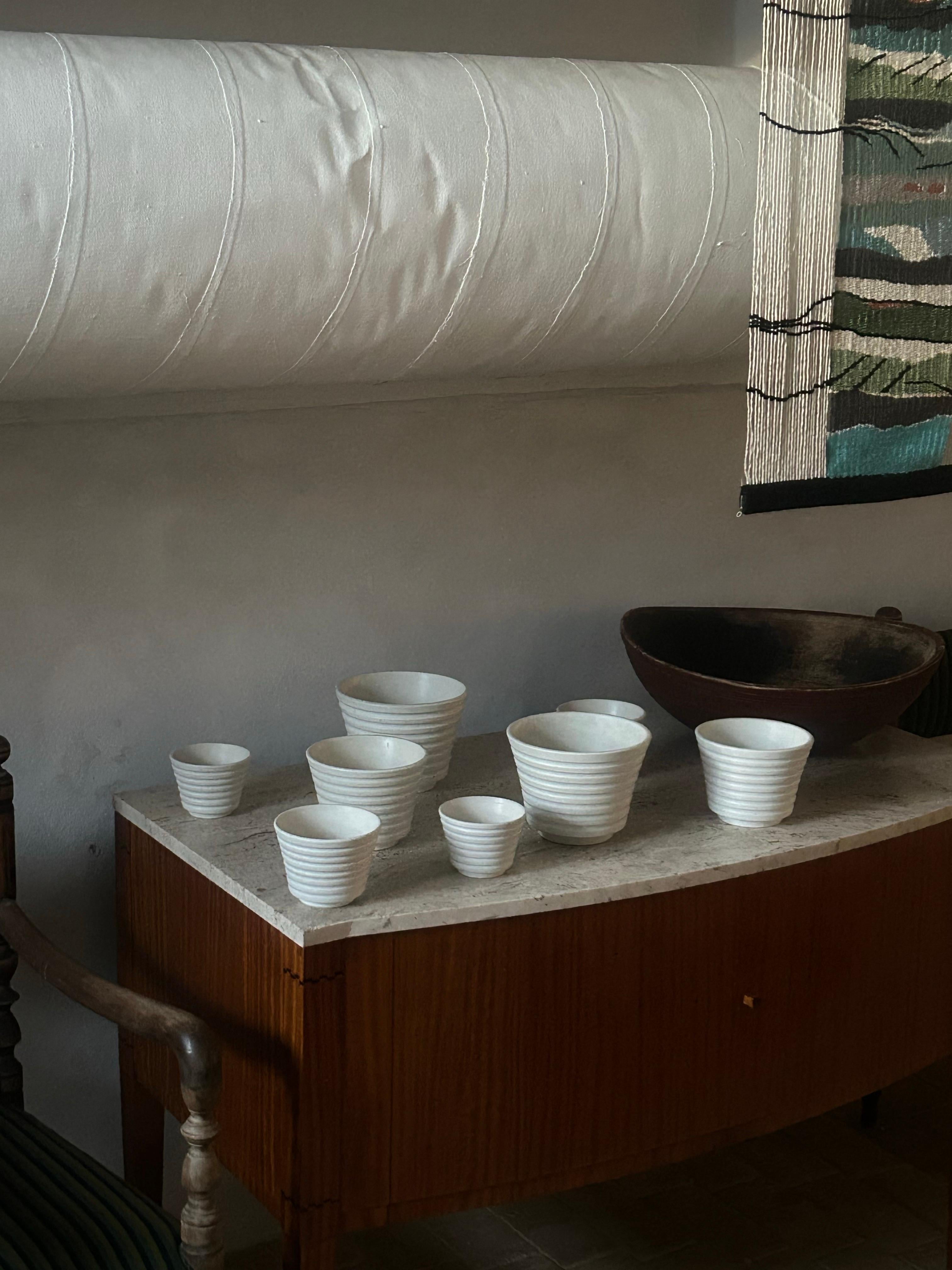 Mid-20th Century Wilhelm Kåge (1889–1960) Eight Carrara Planters, Gustavsberg, Sweden, 1940s For Sale