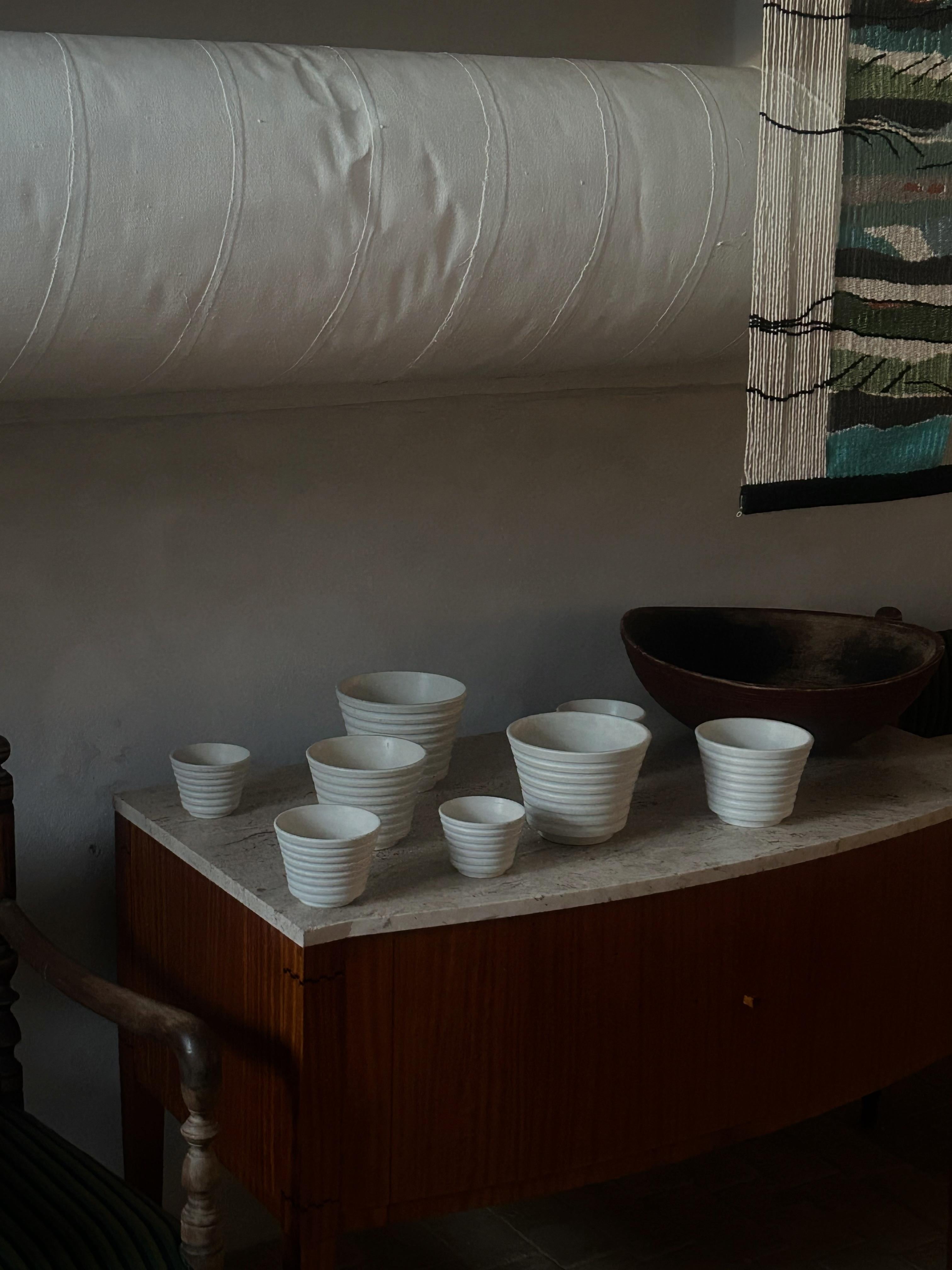 Ceramic Wilhelm Kåge (1889–1960) Eight Carrara Planters, Gustavsberg, Sweden, 1940s For Sale